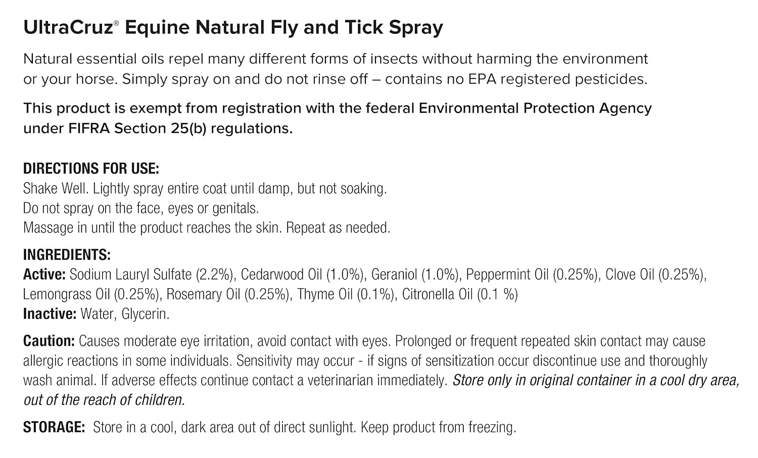 UltraCruz Equine Natural Fly and Tick Spray for Horses, 1 Gallon Refill