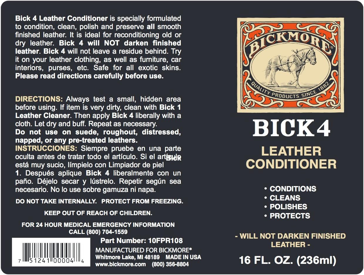 Bick 4 Leather Conditioner & Cleaner, Won't Darken Boots, Couch, Bags 8 oz | Made in USA, For Shoes, Furniture, Jackets, Auto Interiors, Apparel & Accessories