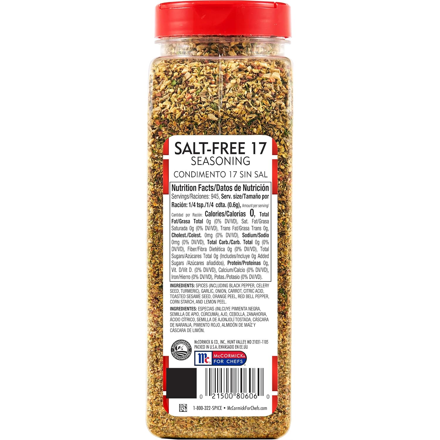 Lawry's Salt Free 17 Seasoning, 10 oz - One 10 Ounce Container of 17 Seasoning Spice Blend Including Toasted Sesame Seeds, Turmeric, Basil and Red Bell Pepper for Seafood Poultry and Beef