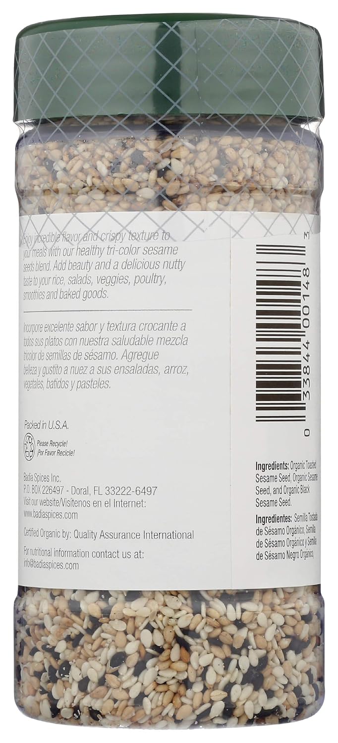 Badia Organic Tri-Color Sesame Seeds 5 oz – Nutty and Crunchy Blend of White, Black & Toasted Sesame Seeds