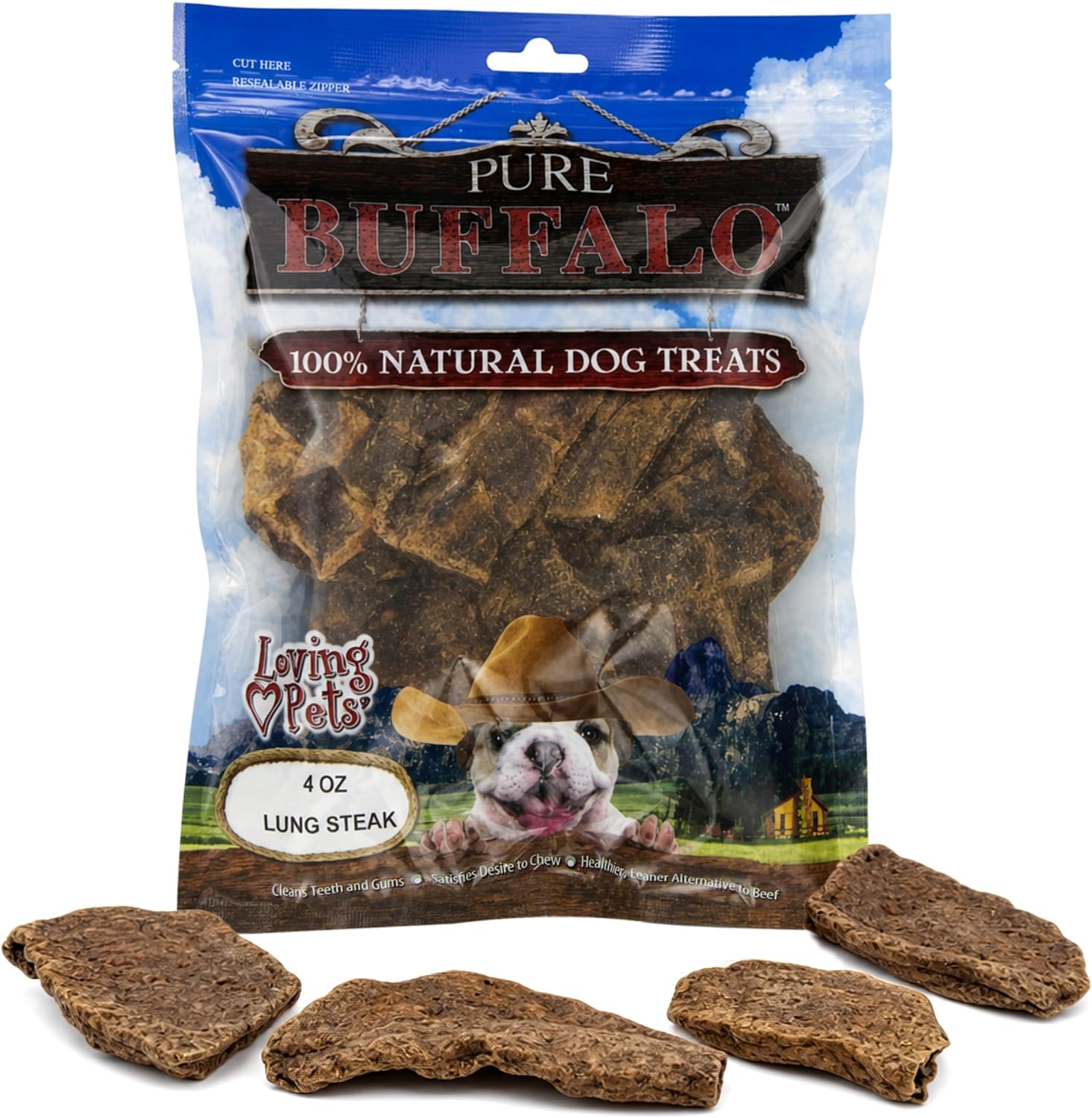 Loving Pets Pure Buffalo Lung Steaks – Natural Single Ingredient Buffalo Dog Treats – High Protein Chewy Dog Snacks for Everyday Reward – Grain Free, Long-Lasting Treats for Small, Medium & Large Dogs