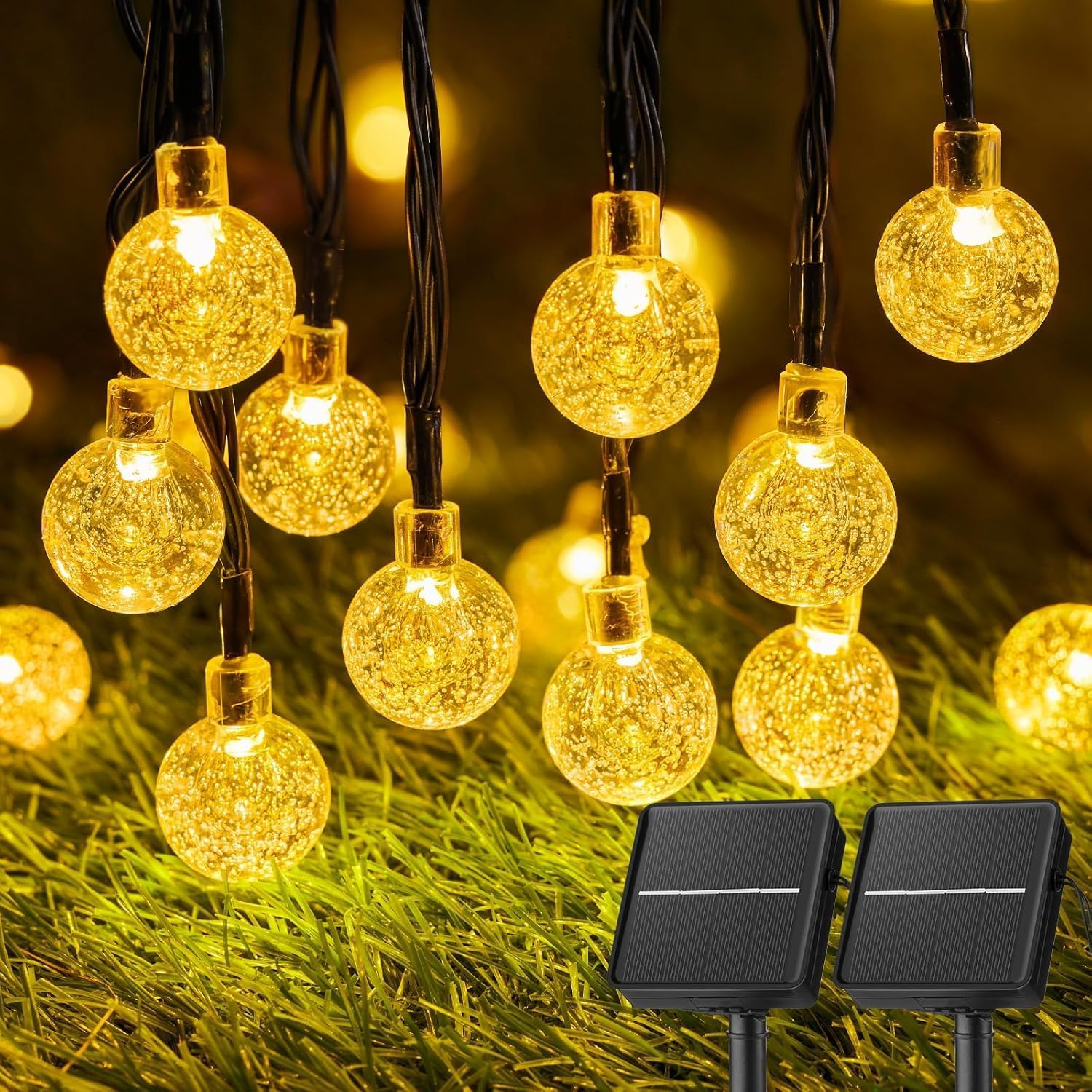Brightown Solar String Lights Outdoor 60 Led 35.6 Feet Crystal Globe Lights with 8 Lighting Modes