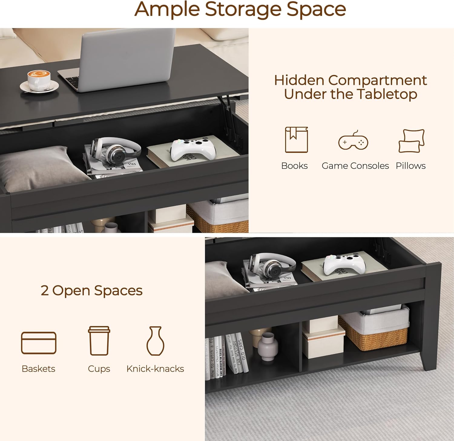 Yaheetech Lift Top Coffee Table with Hidden Storage Compartment Gray 47.5in