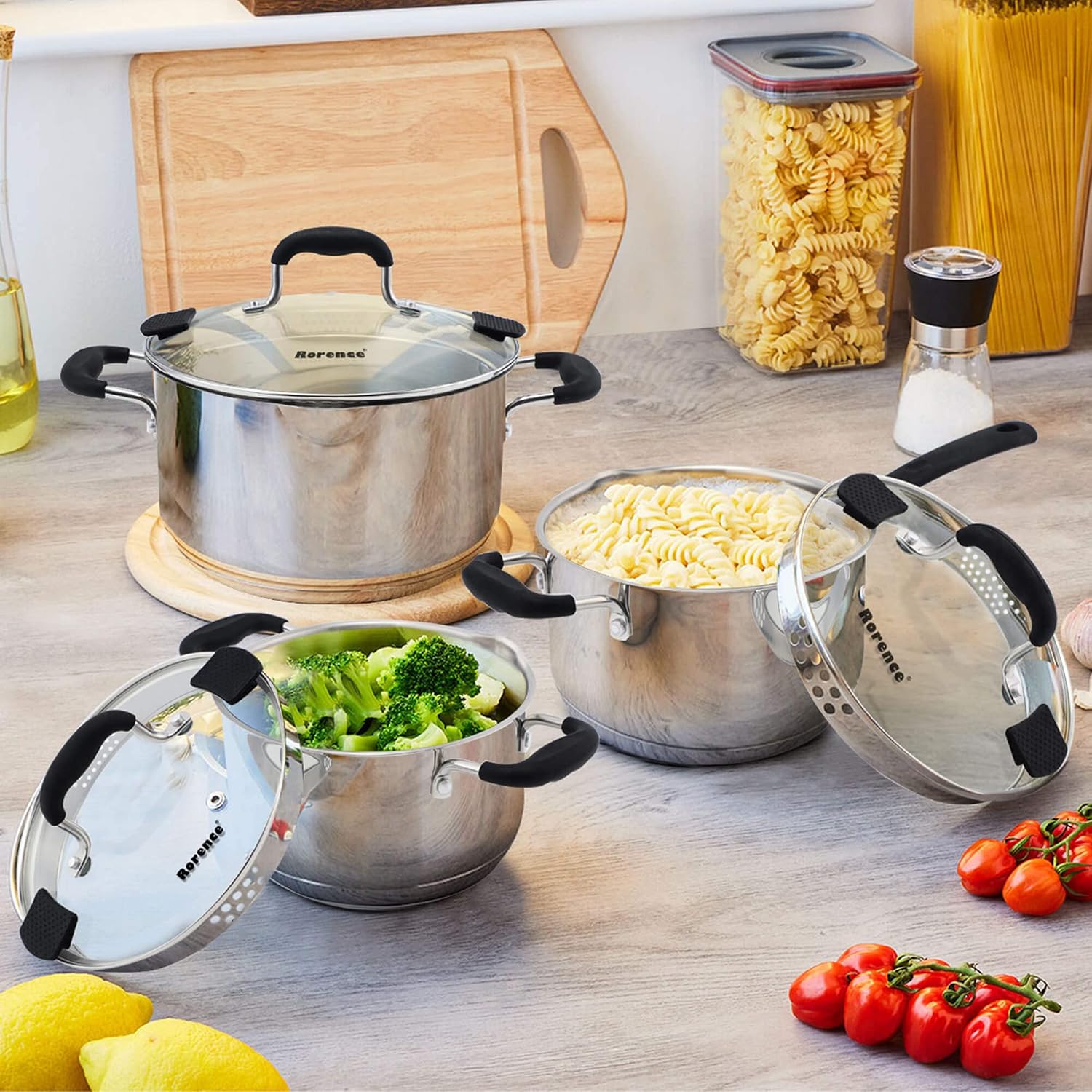 Rorence 6 Quart Stainless Steel Stock Pot, Induction Cooking Pot with Lid