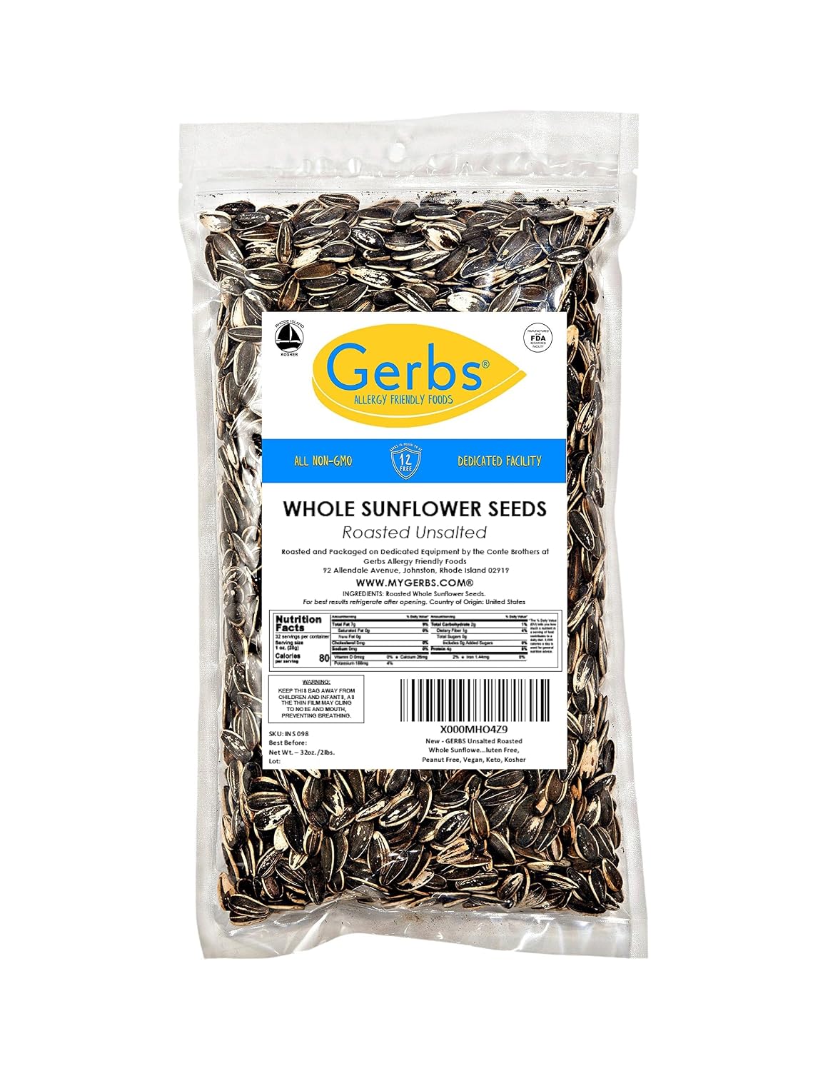 Lightly Sea Salted Sunflower Seed in Shell by Gerbs - 2 LBS - Top 11 Food Allergen Free & Non GMO - Premium Dry Roasted Seeds – COG USA | Small Batch, No Artificial Additives, Resealable Bag | Crack-and-Eat Crunchy Snack | Top 14 Allergen-Free