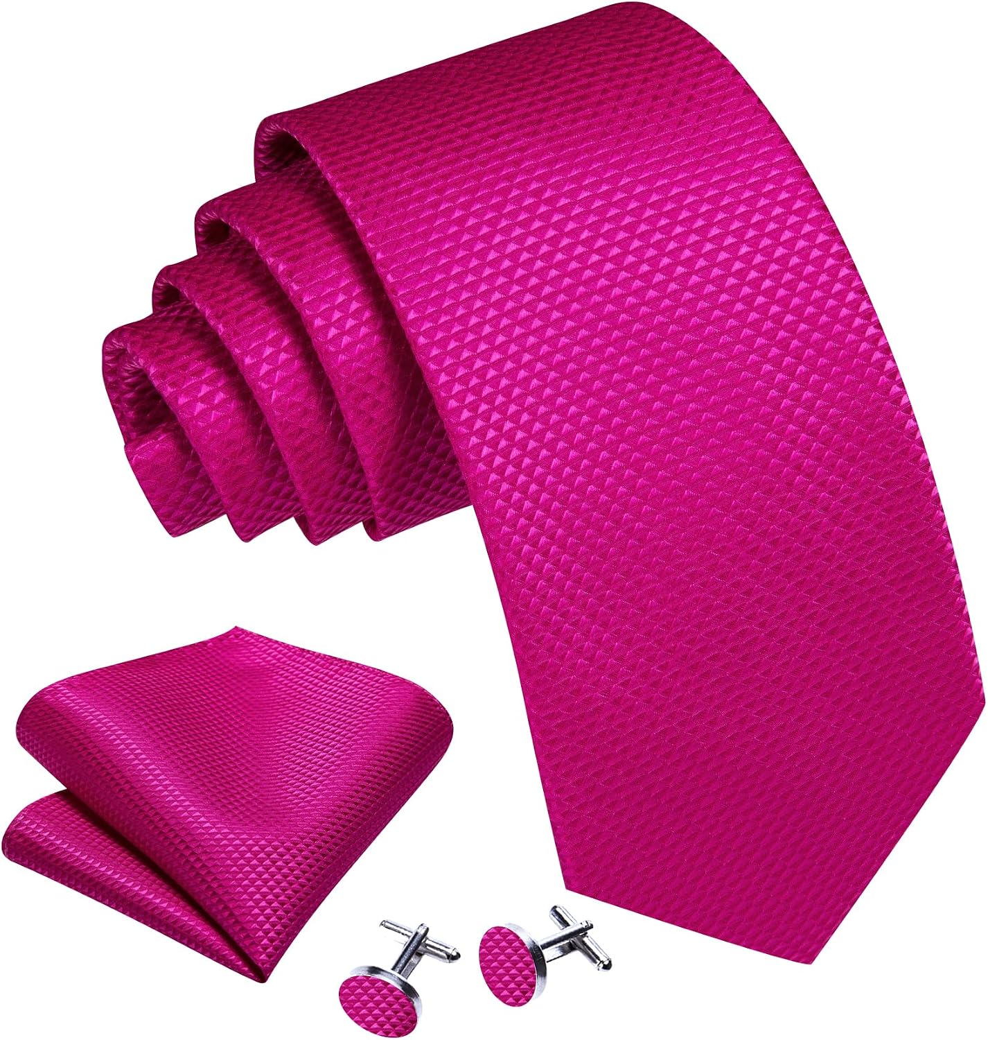 Barry.Wang Plaid Ties for Men Silk Necktie Handkerchief Cuff Links Set