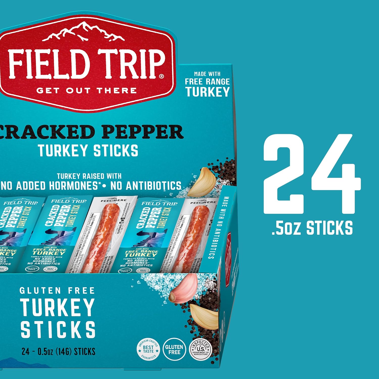 Field Trip Grass Fed Pepperoni Jerky Snack Sticks, Keto, Paleo, Gluten Free, Allergy Friendly Snack, High Protein, 50 Calorie Snack, 0.5oz, 24 Pack | Grass Fed, Keto, Paleo, Gluten Free, Allergy Friendly Snack, High Protein, 50 Calorie Snack