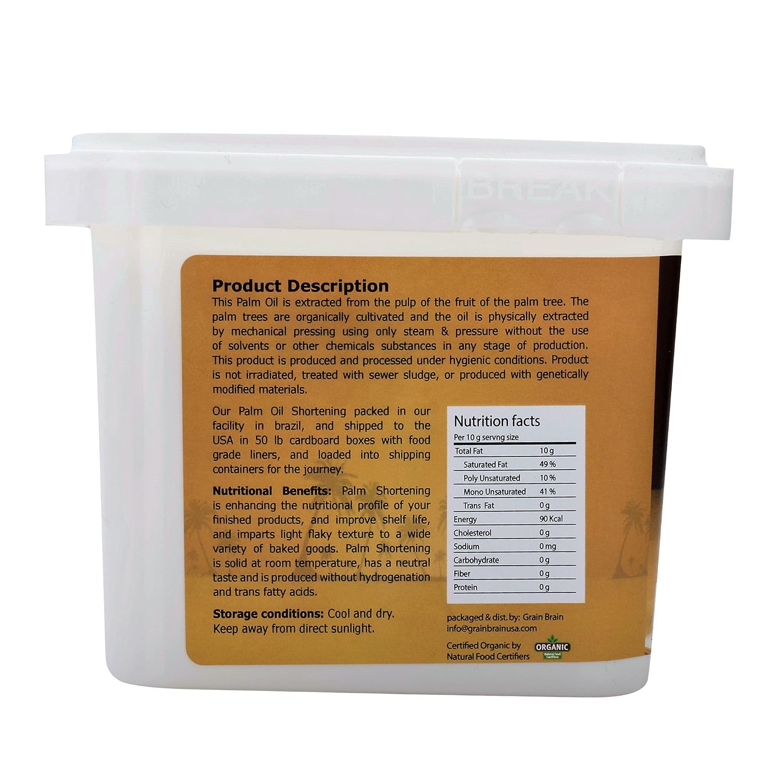 Grain Brain Organic Palm Shortening (24 oz) Pure and Natural, Sustainable Certified,Non-Hydrogenated