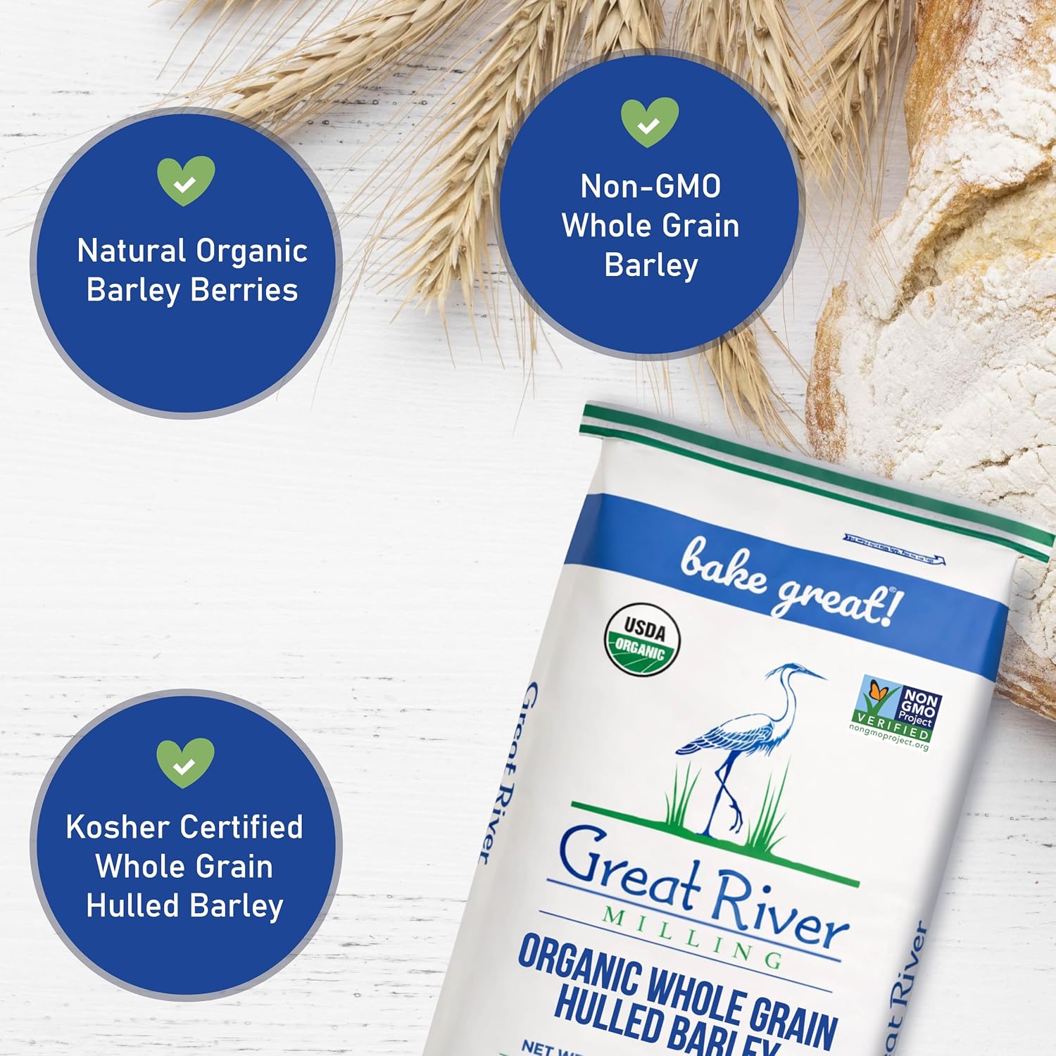 Great River Milling Organic Hulled Barley, Whole Grain, 25 lb | Organic Hulled Barley for soups, stews, pilaf, porridge, salads, grain bowls and home milling; chewy whole-grain texture and