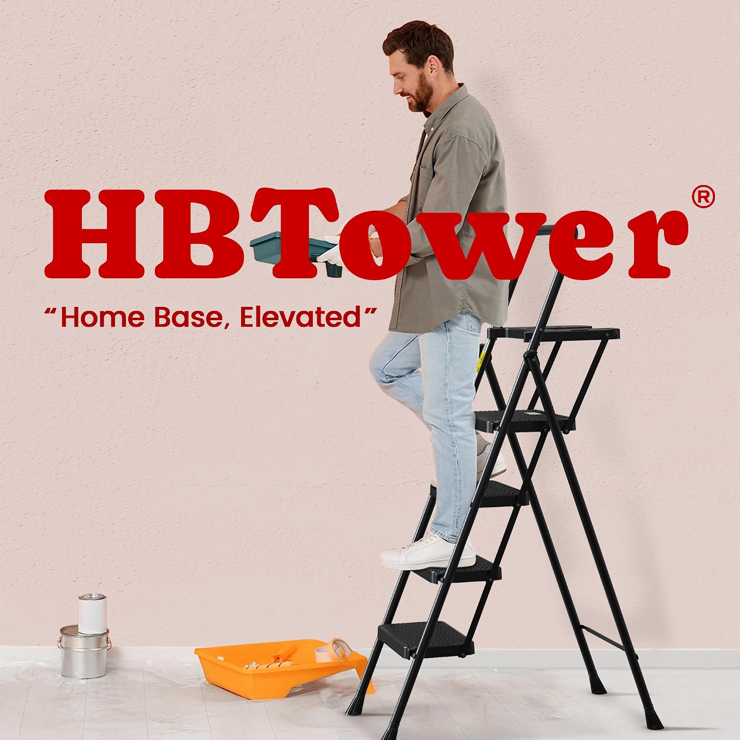 HBTower Step Ladder, Folding Step Stool with Wide Anti-Slip Pedal