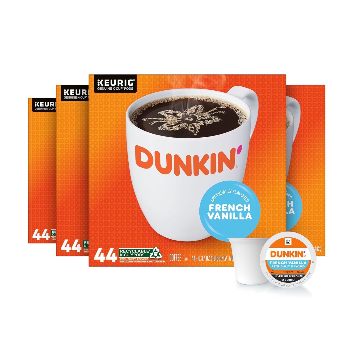 Dunkin’ French Vanilla Artificially Flavored Coffee, 60 Keurig K-Cup Pods | 6 boxes of 10 single serve coffee pods each, Smooth & rich flavor, Made with arabica coffee, Shelf stable, SNAP EBT eligible