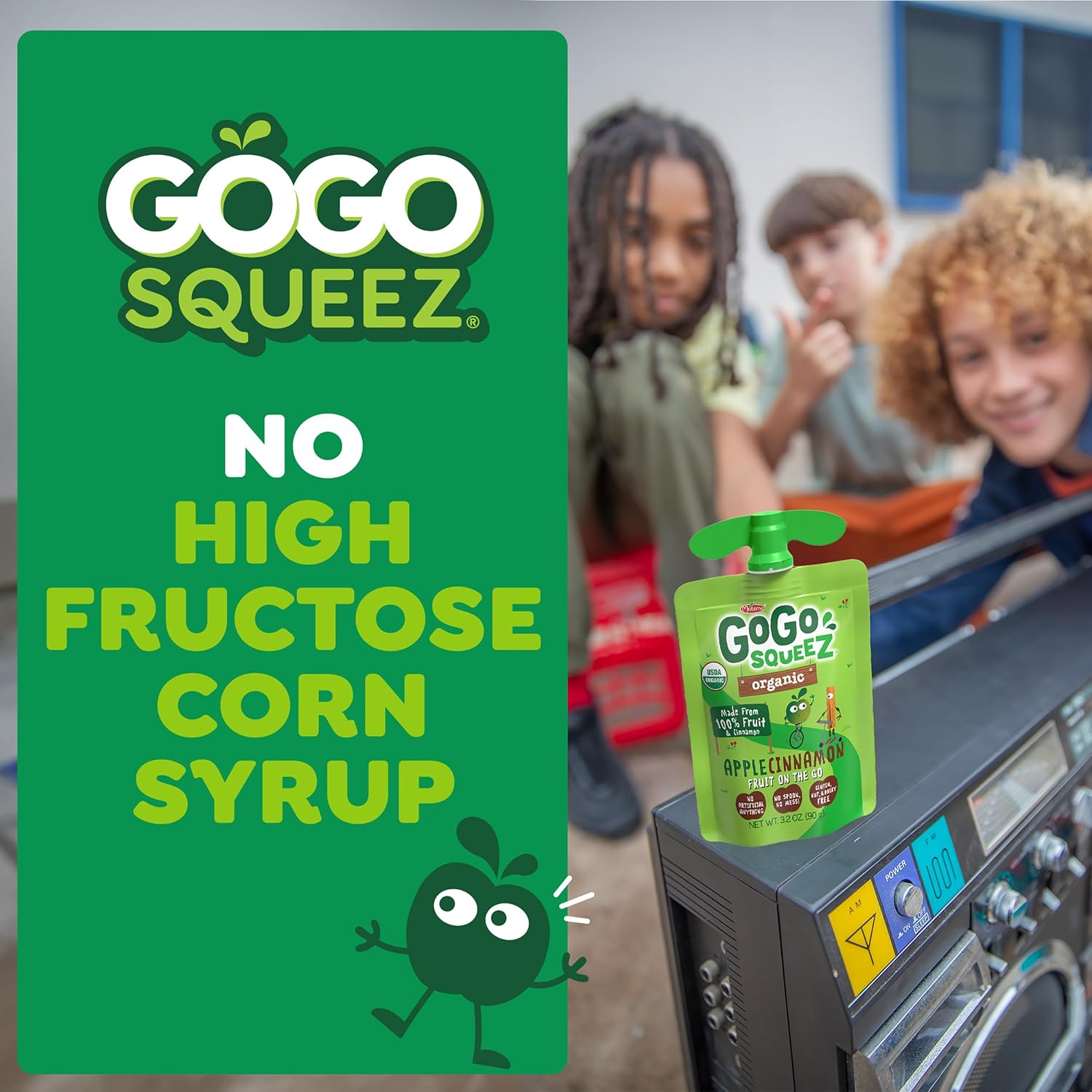 GoGo squeeZ No Sugar Added Organic Applesauce, Apple Apple, 48 Count | Kids on the go fruit snack made with applesauce & fruit puree; 3.2 oz pouches, gluten and nut free, recloseable cap, BPA-free