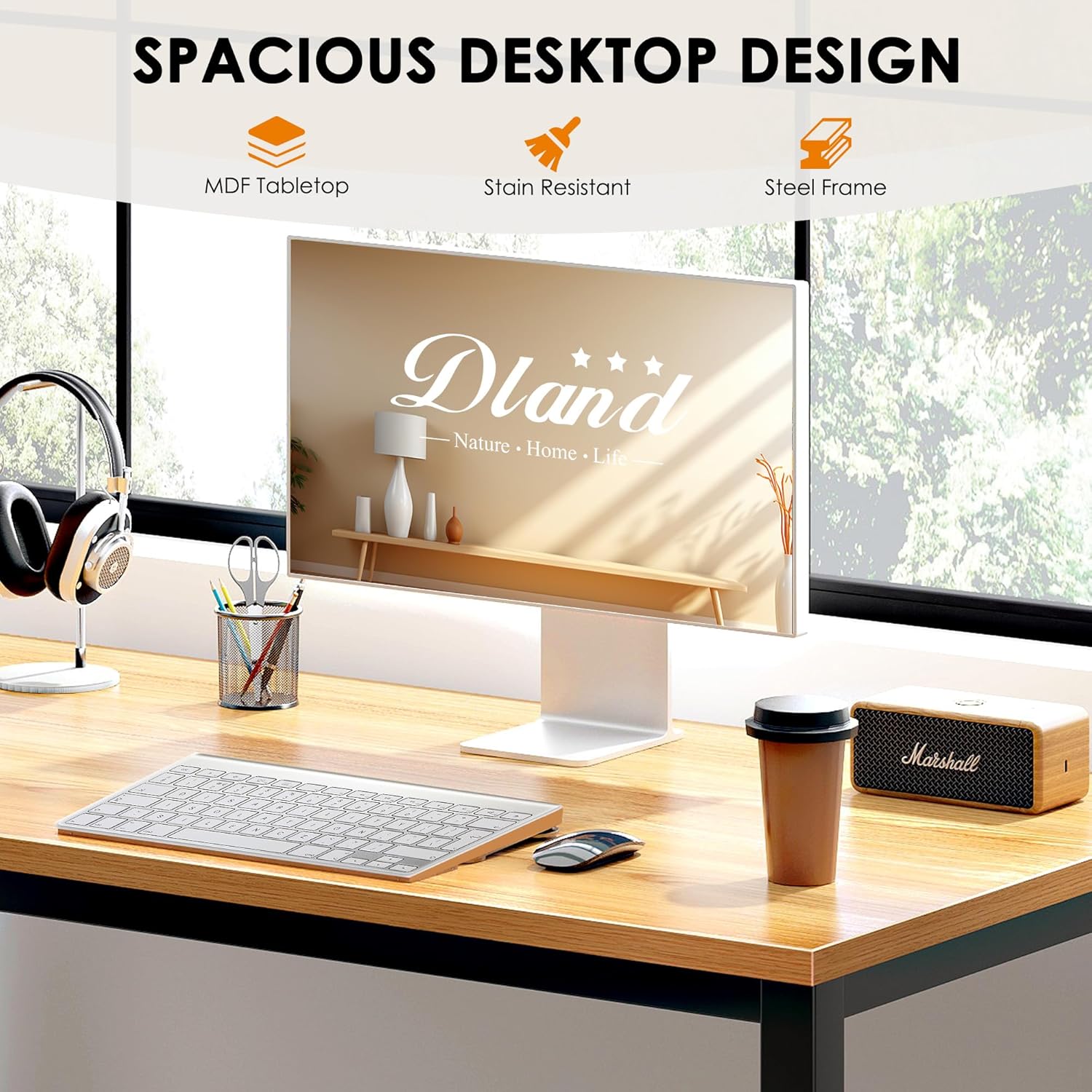 DlandHome 47 inches Medium Computer Desk for Bedroom, Retro
