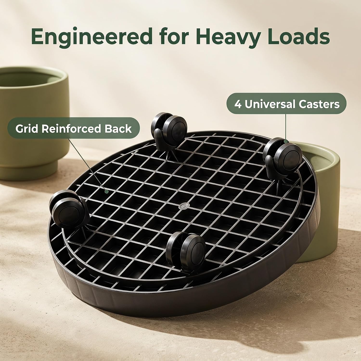 2 Pack of 11 Inch Heavy Duty Plant Caddy with Wheels, Rolling Plant Stand Pot Trolley, Wheeled Planter Saucer Tray