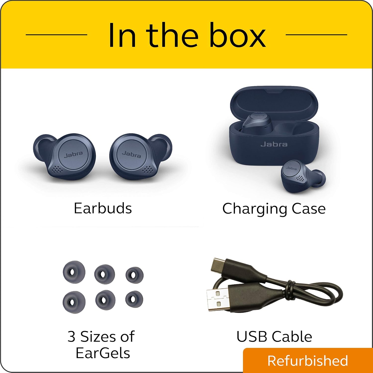Jabra Elite Active 75t Navy Voice Assistant Enabled True Wireless Sports Earbuds with Charging Case (Renewed)