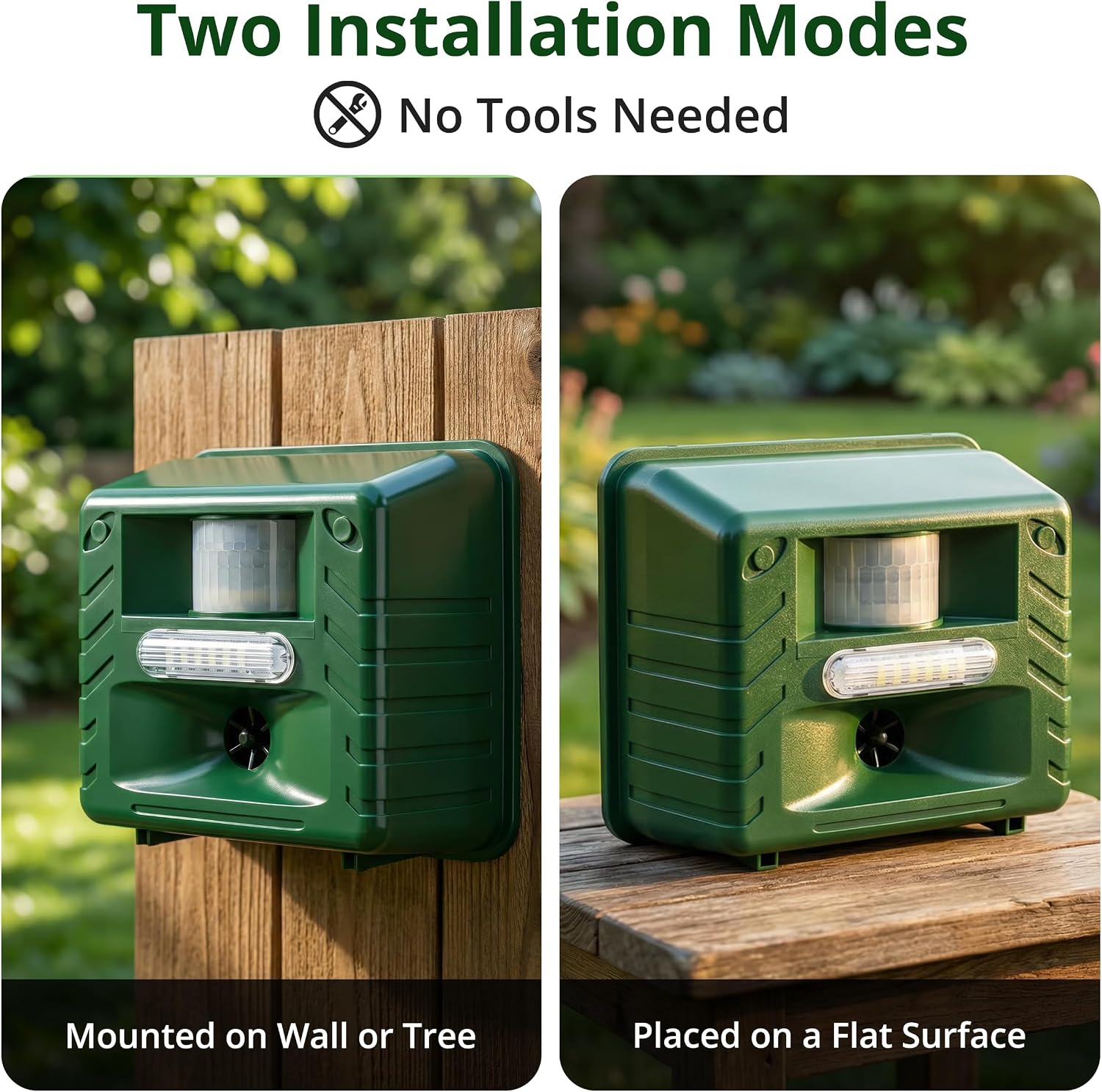 ASPECTEK Yard Sentinel Ultrasonic Animal Repeller with Strobe Light, 3 Mode Protection, Motion Sensor, Deterrent for Deer, Raccoons, Squirrels and Opossums AC and Battery Powered - 1 Pack