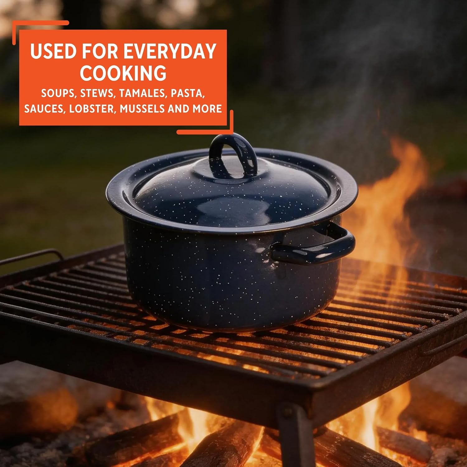 IMUSA USA C20666-1062810W Speckled Enamel Stock Pot with Lid, 4 Quart, Blue | Speckled Enamel Finish, Durable Steel Construction, Ideal for Soups and Stews, Great for Everyday Family Meals