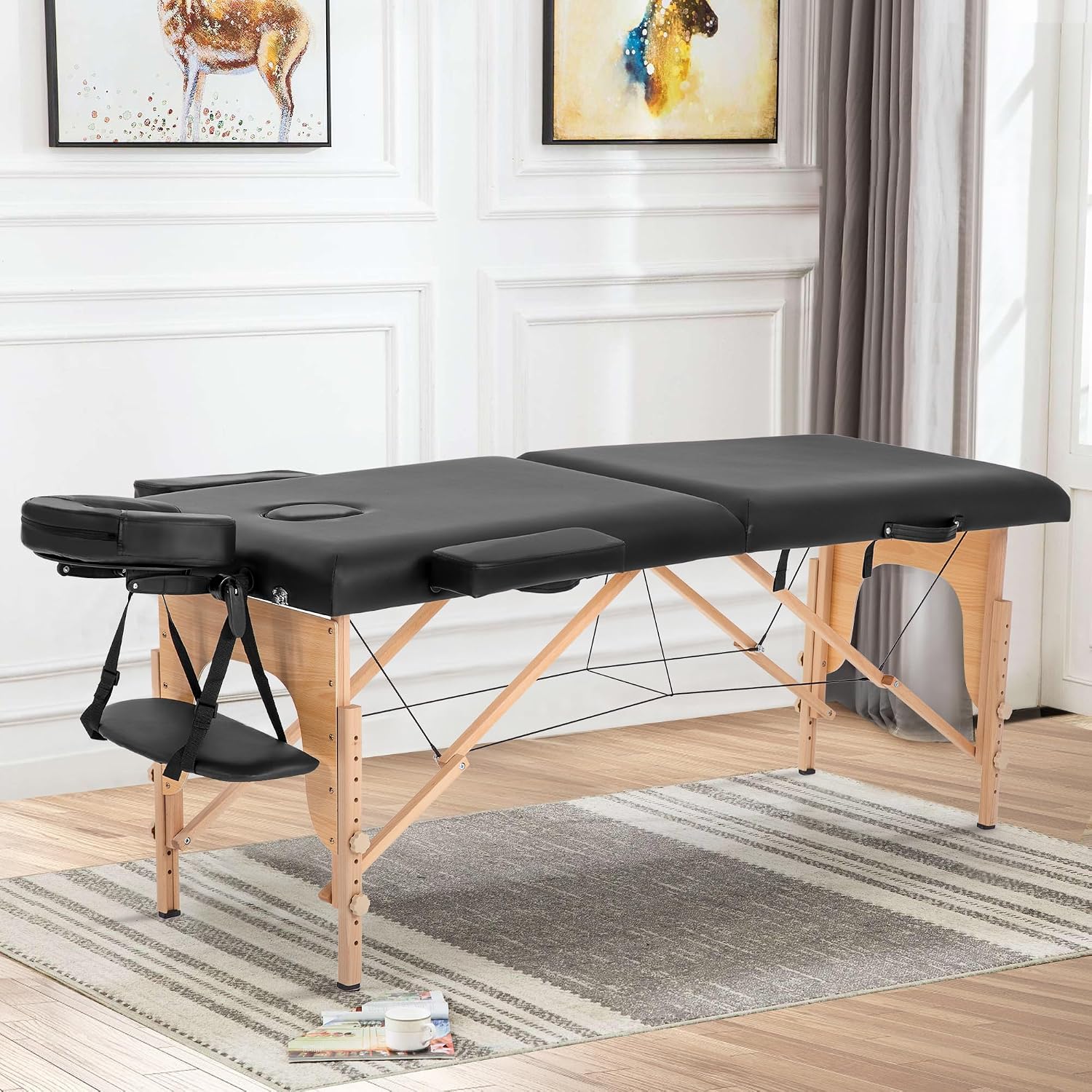 BestMassage | Portable Massage Table | 24" Wide, Black PU Leather | Lightweight, 2-Fold Massage Table with Height Adjustment, 450lbs Capacity, Carry Bag | For Massage, Facial, Tattoo, Home, Spa