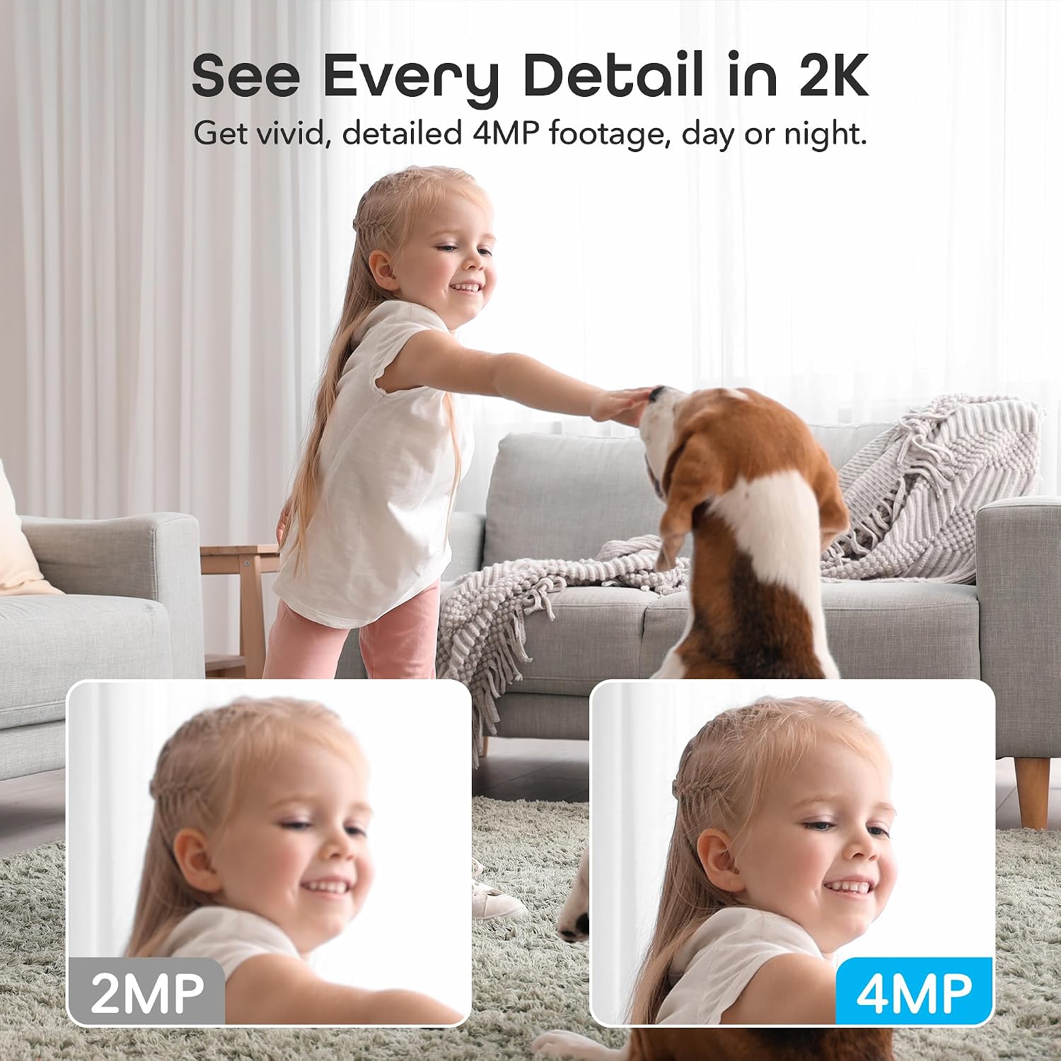Geeni Sentinel Smart 2K Indoor Security Camera with Auto-Tracking – Dual-Band 2.4GHz & 5GHz WiFi, 2K HD Video, App & Voice Control, Motion Detection, White