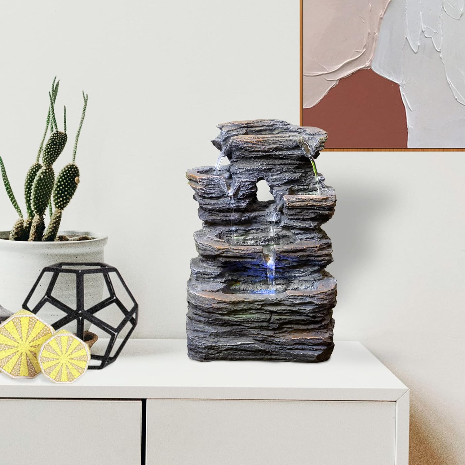 Ferris Island with LED Lights, Resin Tabletop, Small Rockery Fountain | Resin indoor desktop small rockery fountain, suitable for desktop decoration in offices, homes, and bedrooms