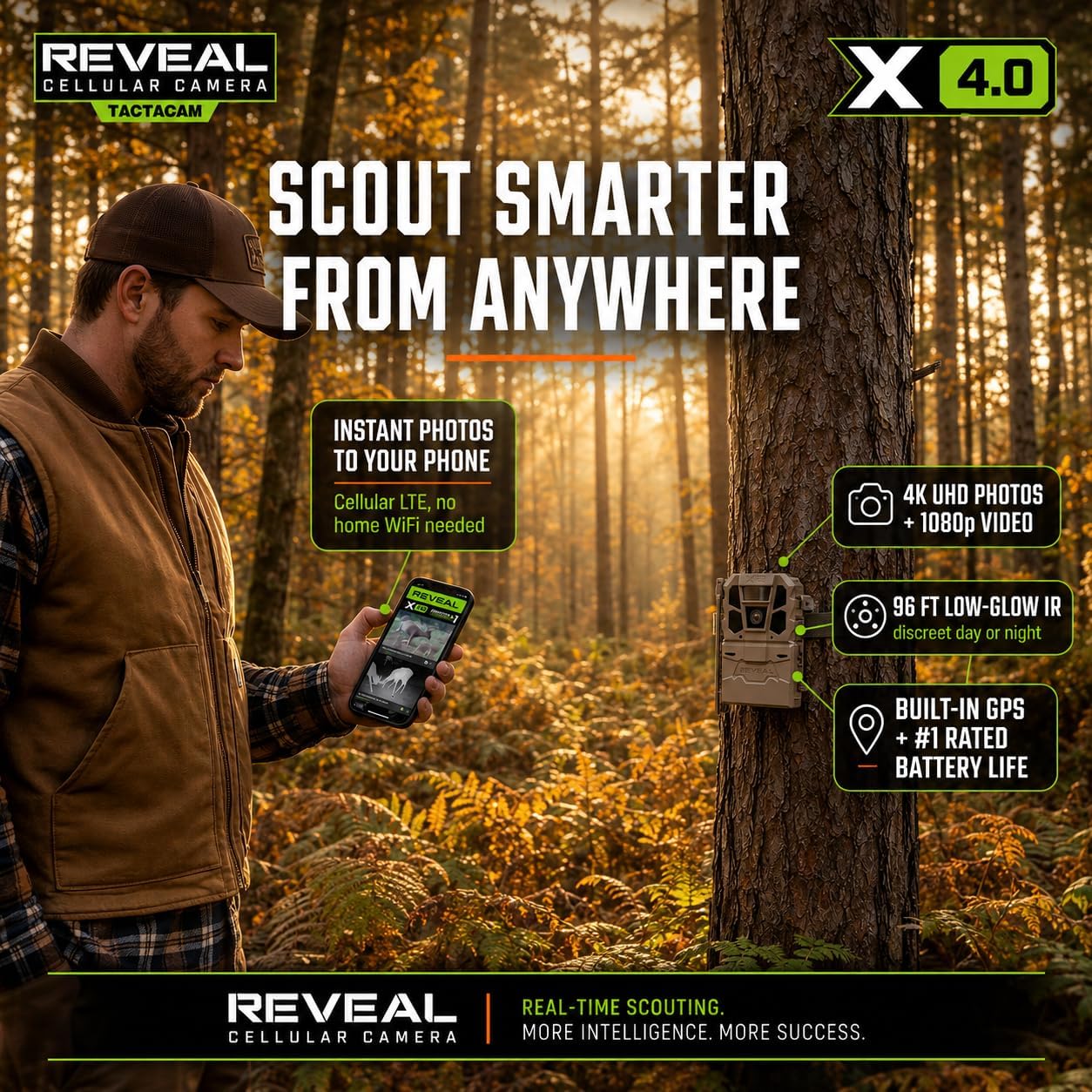 TACTACAM Reveal X 4.0 Cellular Trail Camera + FlexPack R5 + Solar R5 (2PK) | Power Bundle – Night Vision, Waterproof, 4K Photo, 1080p Video