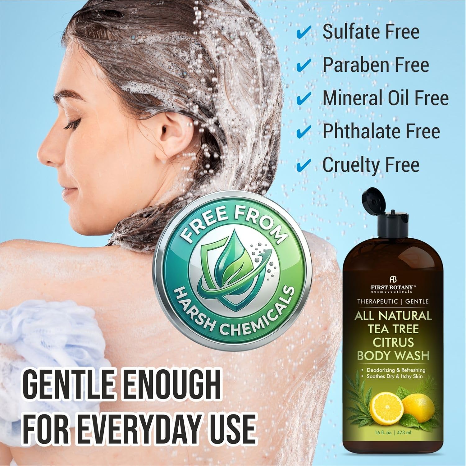 Tea Tree Eucalyptus Body Wash & Skin Cleanser for Women & Men, 16 Fl Oz