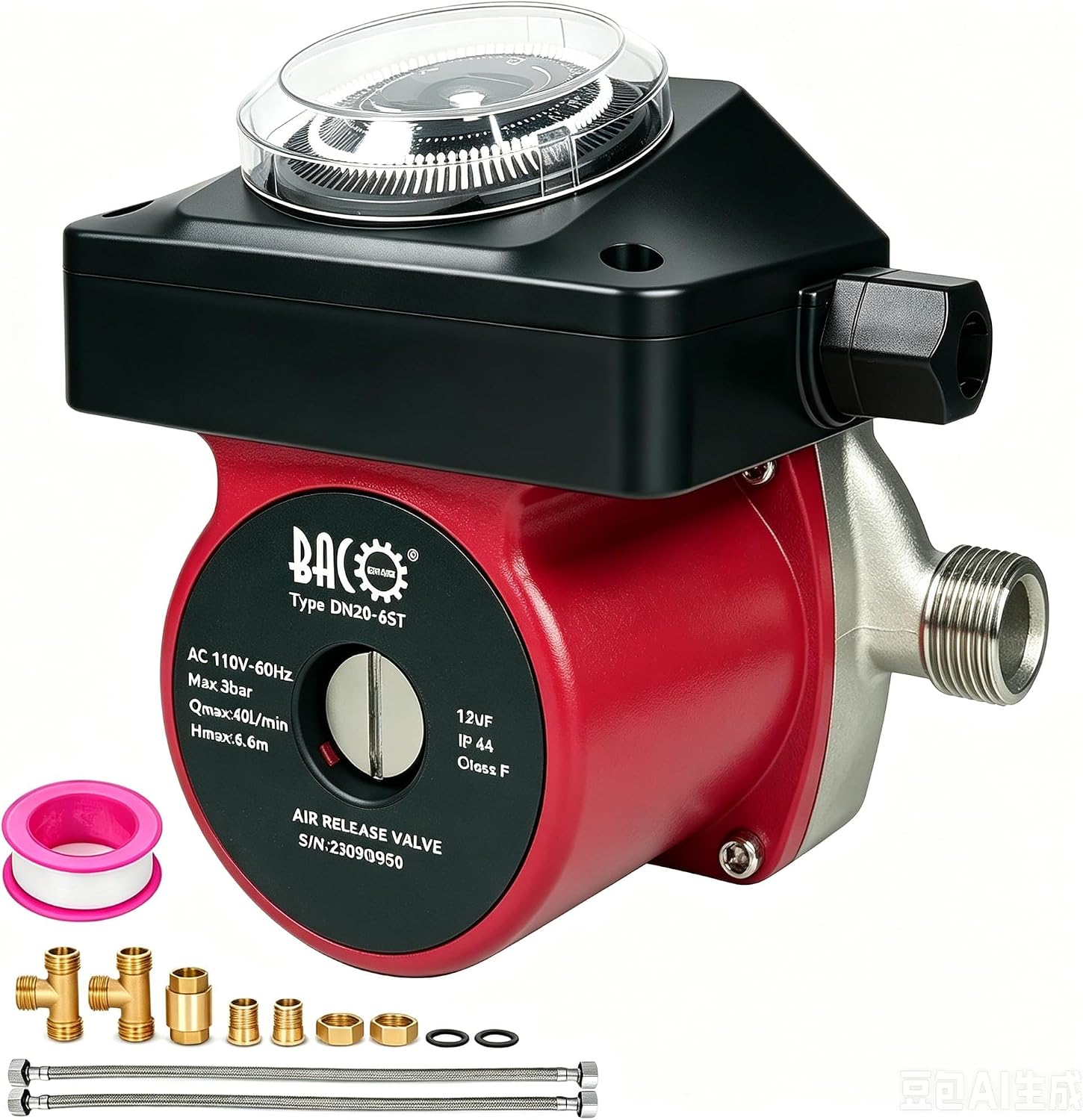 BACOENG Hot Water Recirculating Pump, Stainless Steel Head, Circulation Pump NPT 3/4", 3-Speed Control, Circulating Pump for Water Heater System