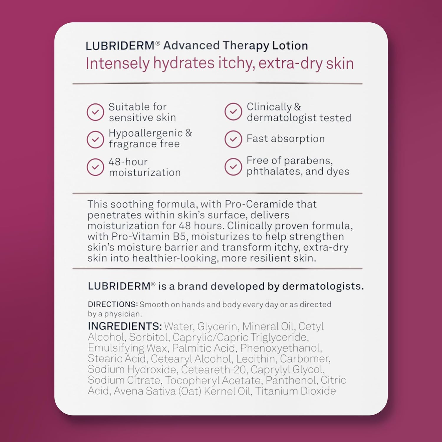 Lubriderm Advanced Therapy Hand & Body Lotion, Fragrance Free, 32 fl. oz