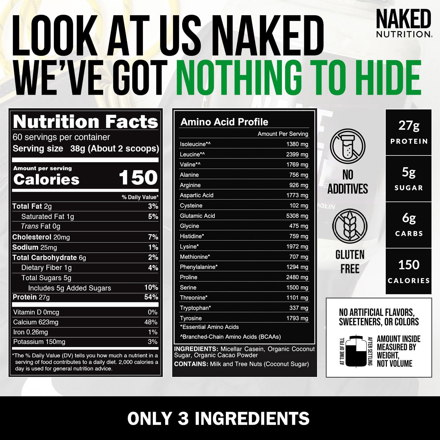 NAKED Casein - Vanilla Micellar Casein Protein - 5 Pound Bulk, NSF Certified, GMO-Free, Gluten-Free, Soy-Free, Preservative-Free - Stimulate Muscle Growth - Enhance Recovery - 61 Servings