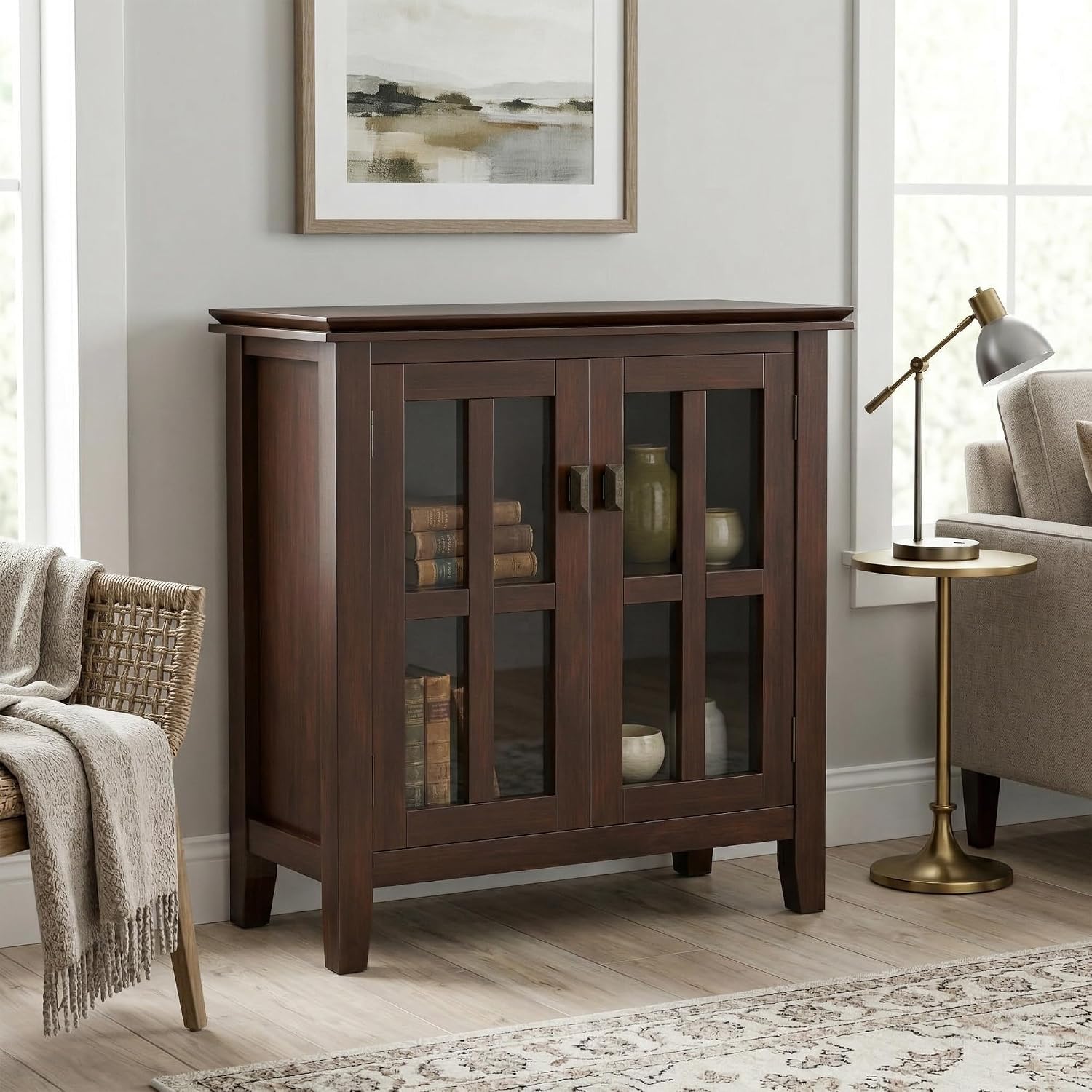 SIMPLIHOME Artisan 30" Wide Solid Wood Cabinet in Russet Brown