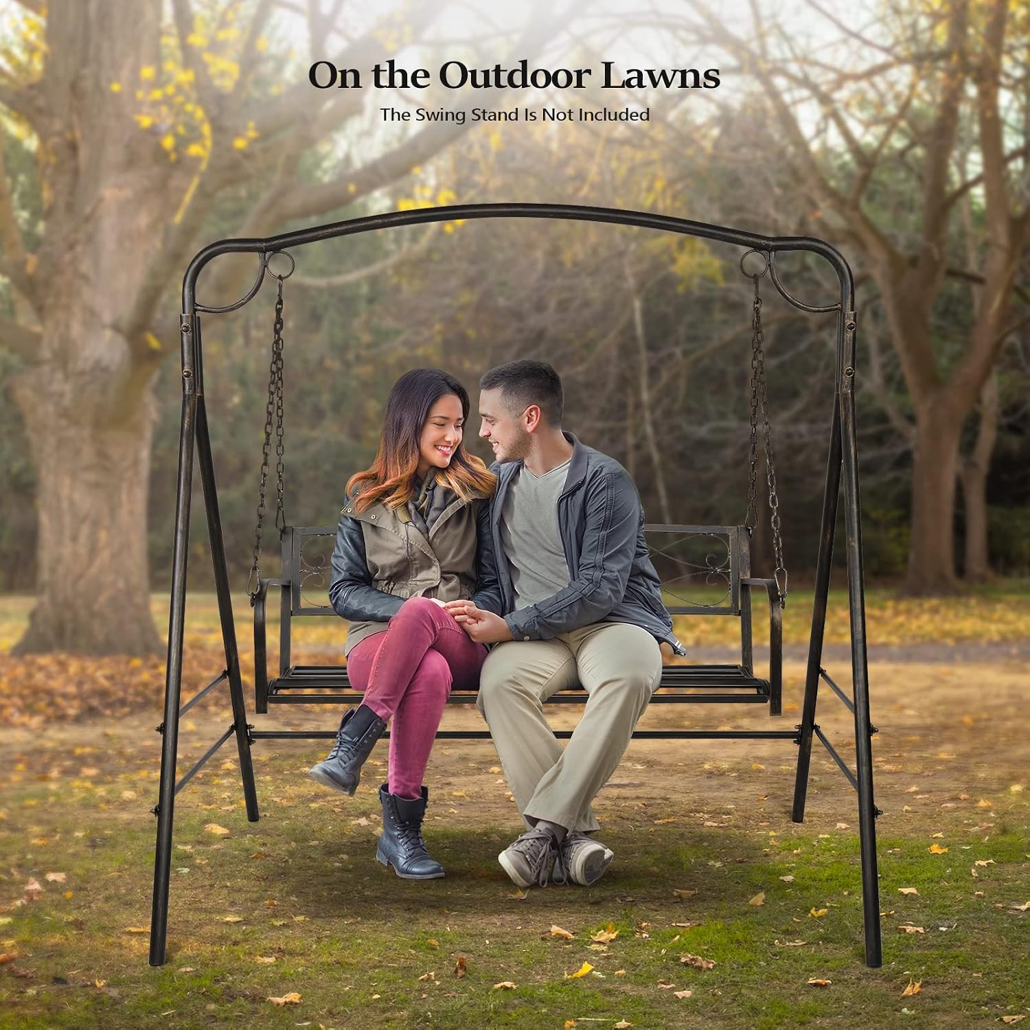 VINGLI Heavy Duty Metal Porch Swing, 660 LBS Outdoor Swing Bench, Curved