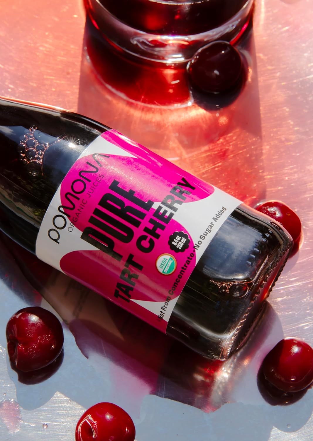 Pomona Organic Pure Black Cherry Juice, Cold Pressed Organic Juice, Non-GMO, No Sugar Added, Not from Concentrate, Gluten Free, Kosher Certified, Preservative Free 8.4 Ounce (Pack of 12),