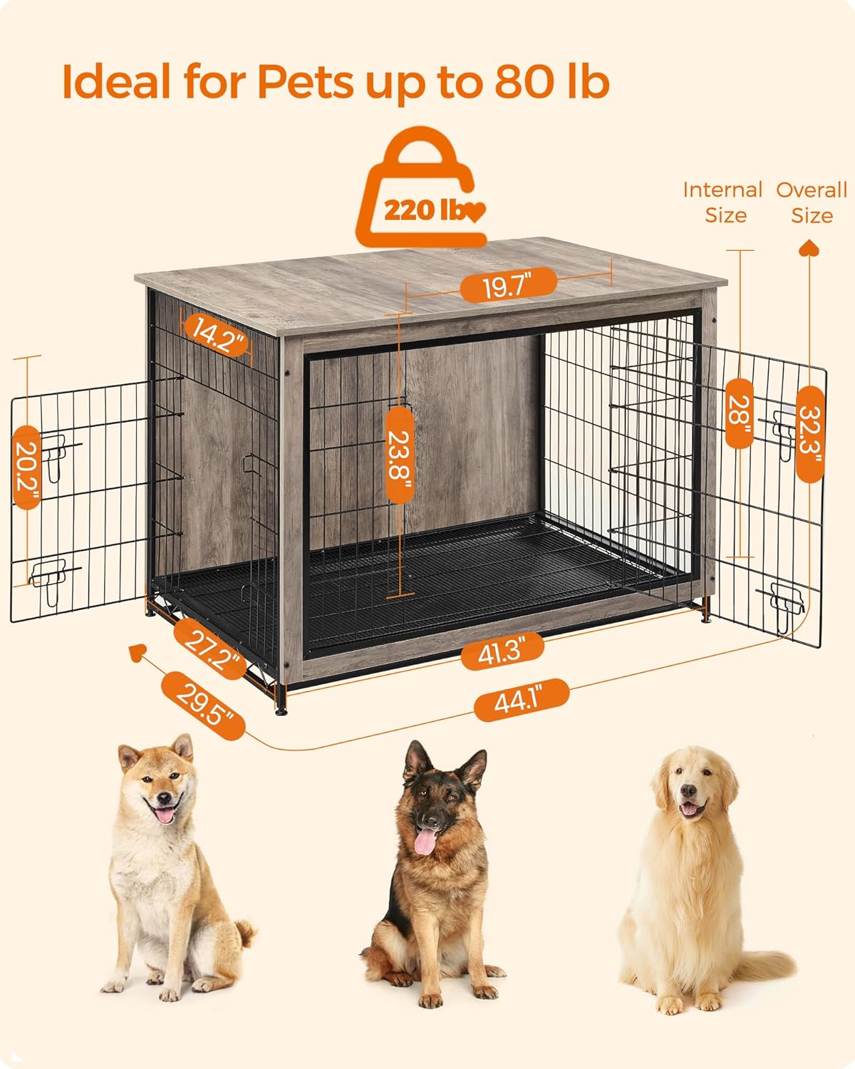 Feandrea 27.2" Dog Crate Furniture, Indoor Dog Kennel Side End Table