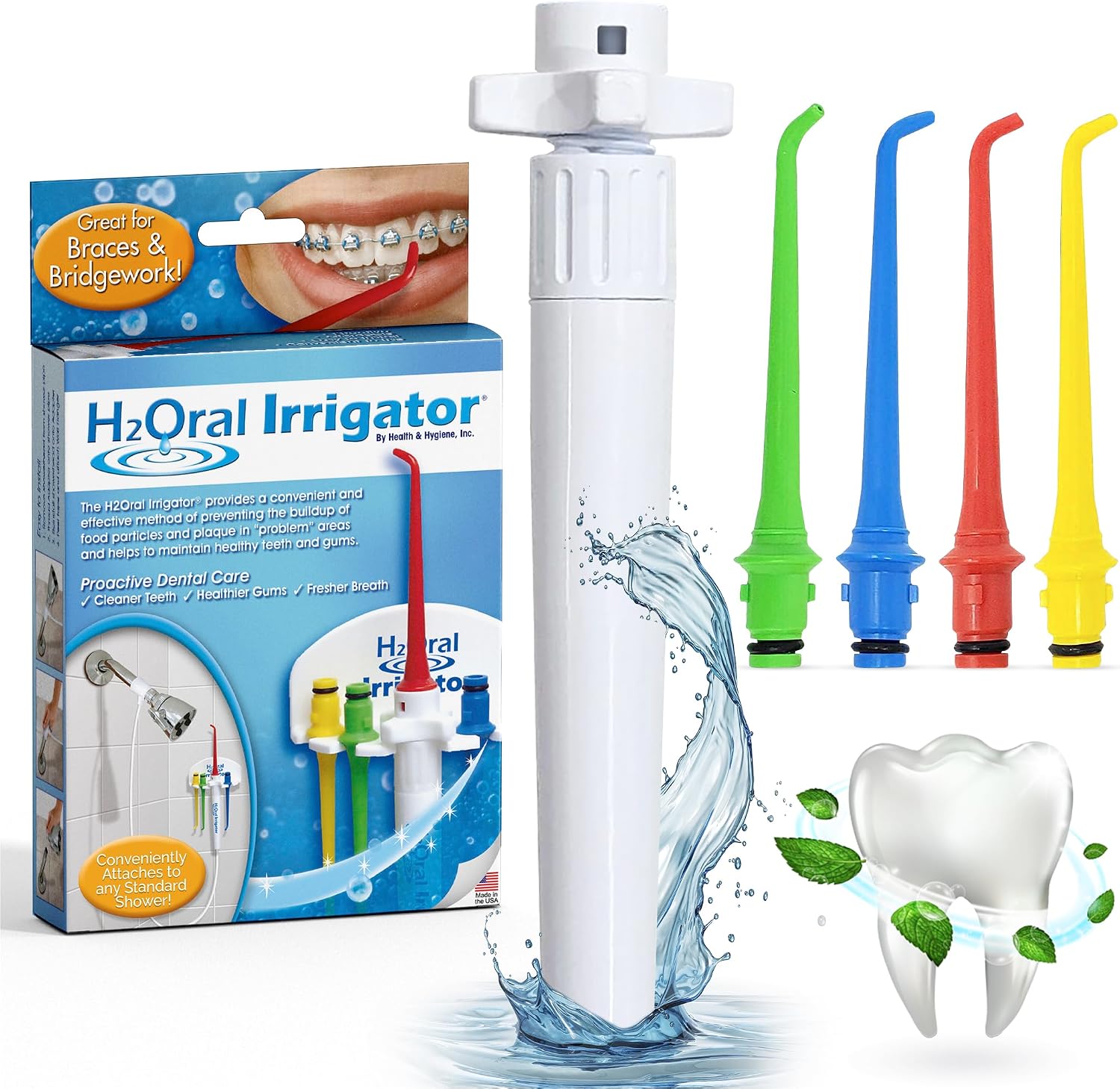 Oral Irrigator - Shower Water Flosser for Healthy Teeth and Gums Made in USA