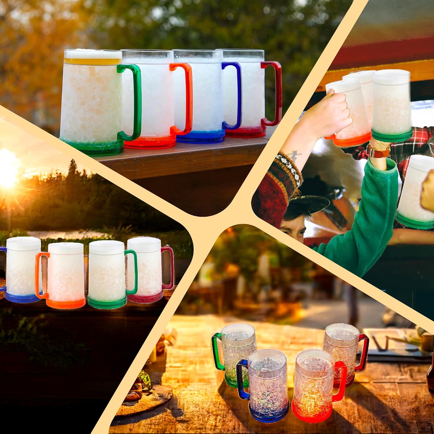 Lily's Home Freezer Beer Mugs - Set of 4 Freezable Gel-Filled 16 oz BPA-Free Acrylic Frozen Mugs for Outdoor Entertaining and Gifting