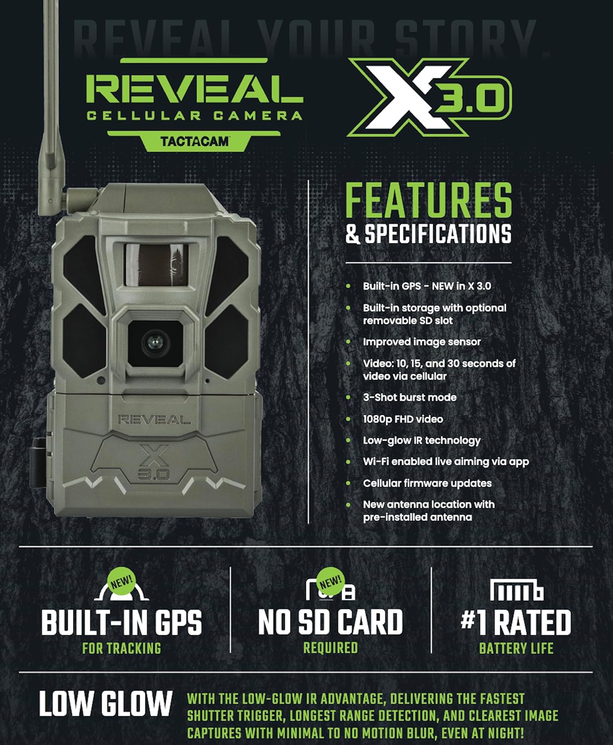 TACTACAM Reveal X 3.0 Cellular Trail Camera, Night Vision, Waterproof | 4K photo, 1080p video, auto-connect multi-carrier LTE, no SD card needed