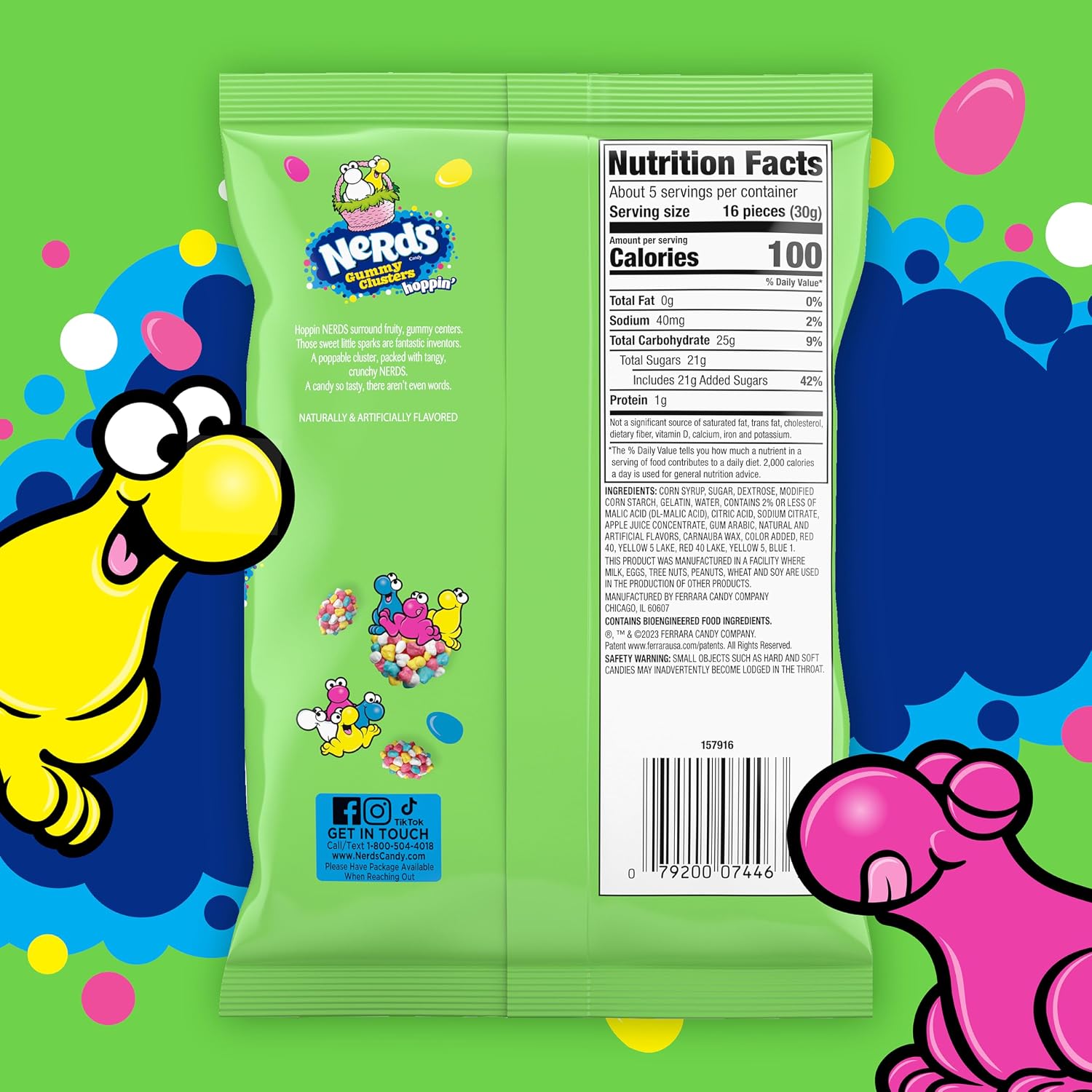 Nerds, Gummy Clusters Candy, Rainbow, Crunchy and Gummy, 8 Ounce
