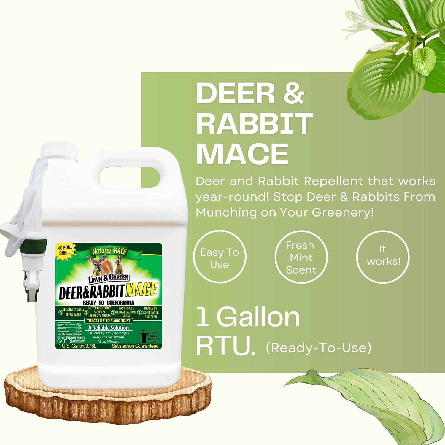 Nature's MACE Deer & Rabbit Repellent 40 oz Concentrate | Deer Repellent Spray for Plants, Lawns, Flowers & Gardens, Plant Safe, Protect Plants Fast, All-Season Protection.