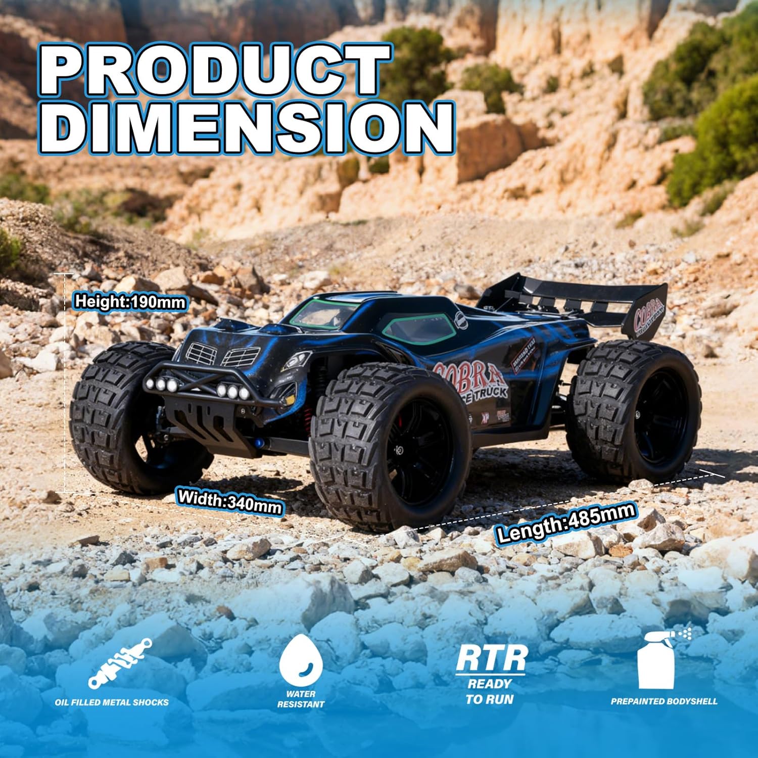 Supersize 1/10 High Speed RC Cars for Adults, 4WD Off-Road Electric Truggy with 3S 5000mAh LiPo Battery & 3660 Brushless Motor