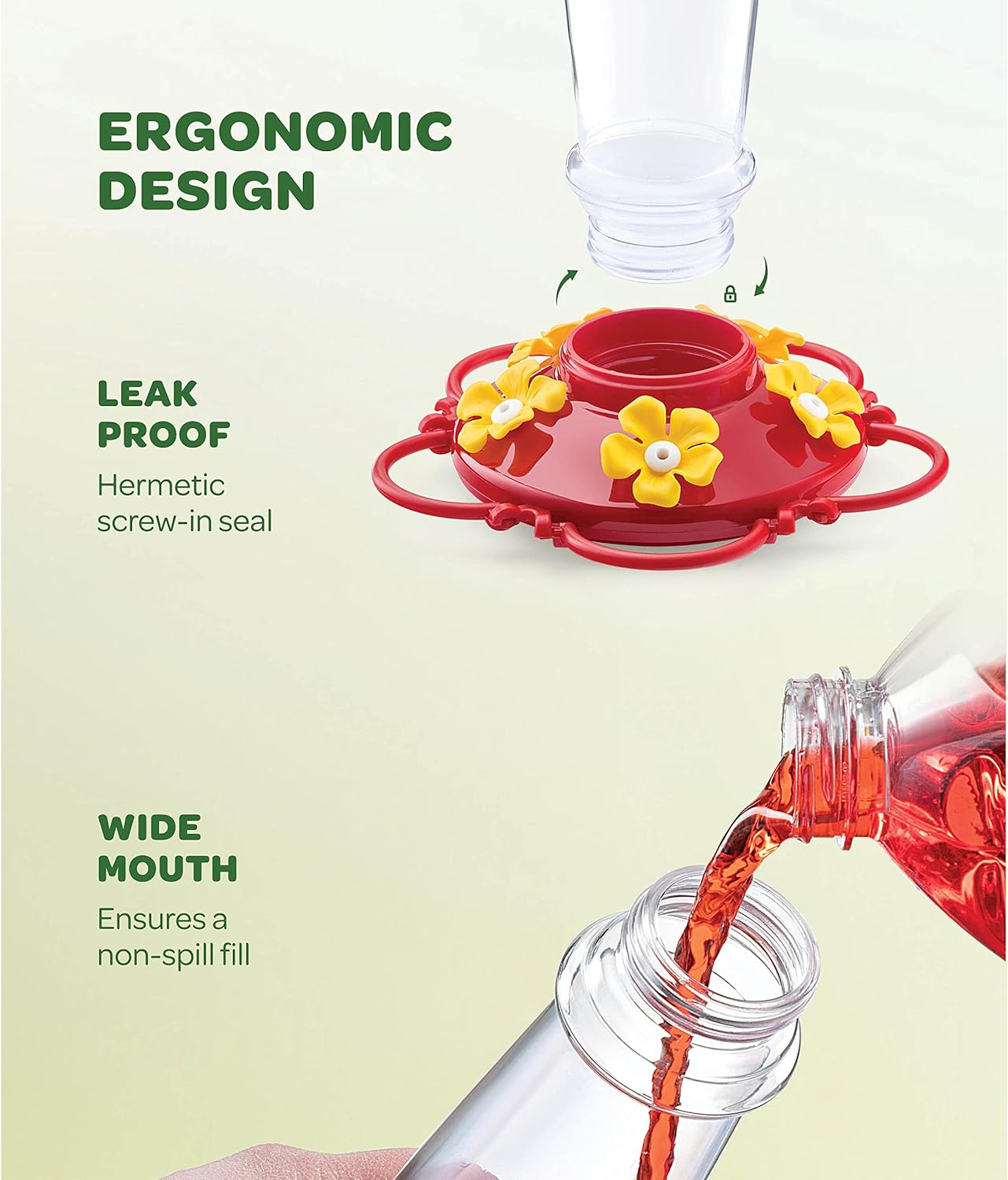 Hummingbird Feeder [Set of 2] Leakproof Clear Plastic 10 oz Wide Mouth.