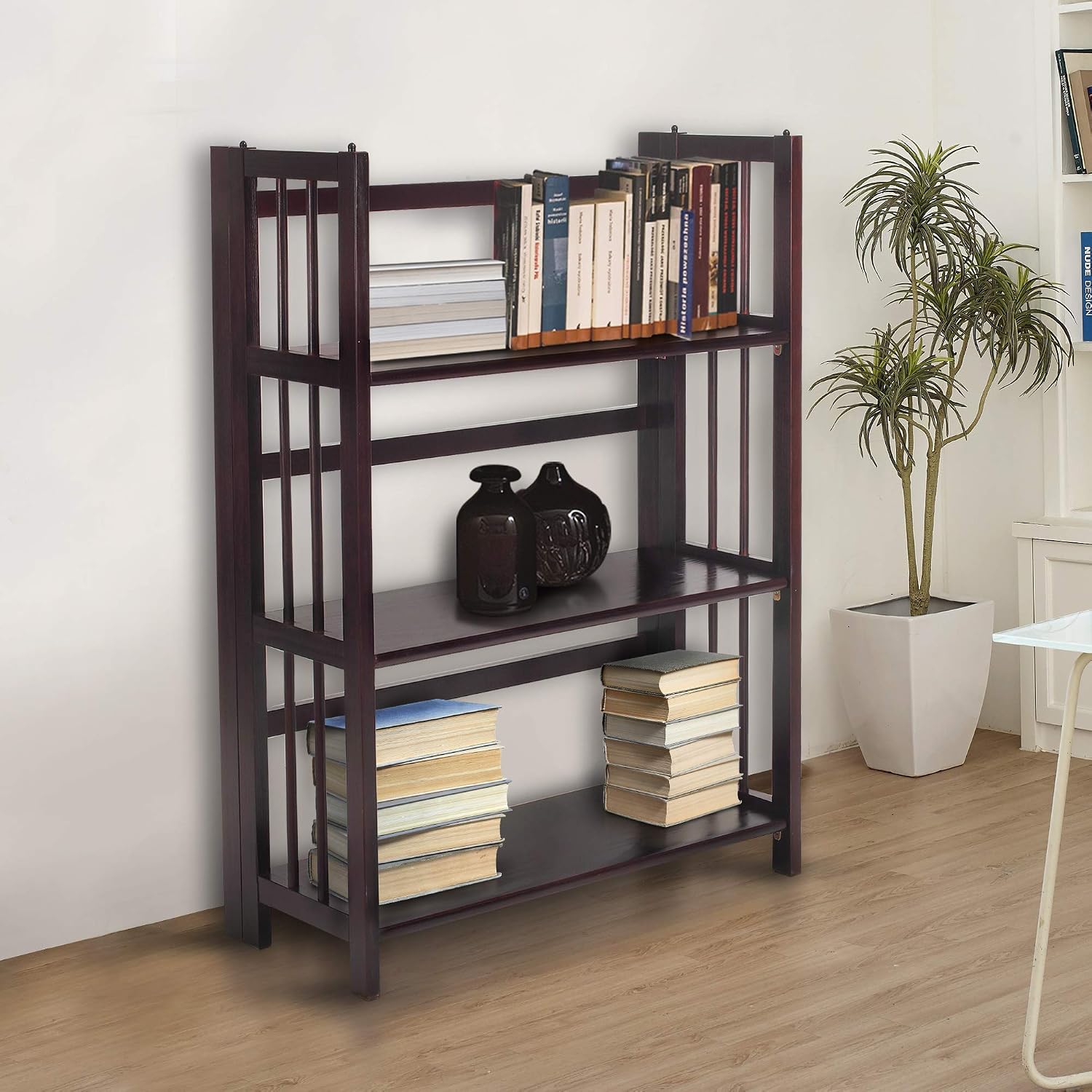 Casual Home 3-Shelf Folding Stackable Bookcase (27.5" Wide)-Walnut