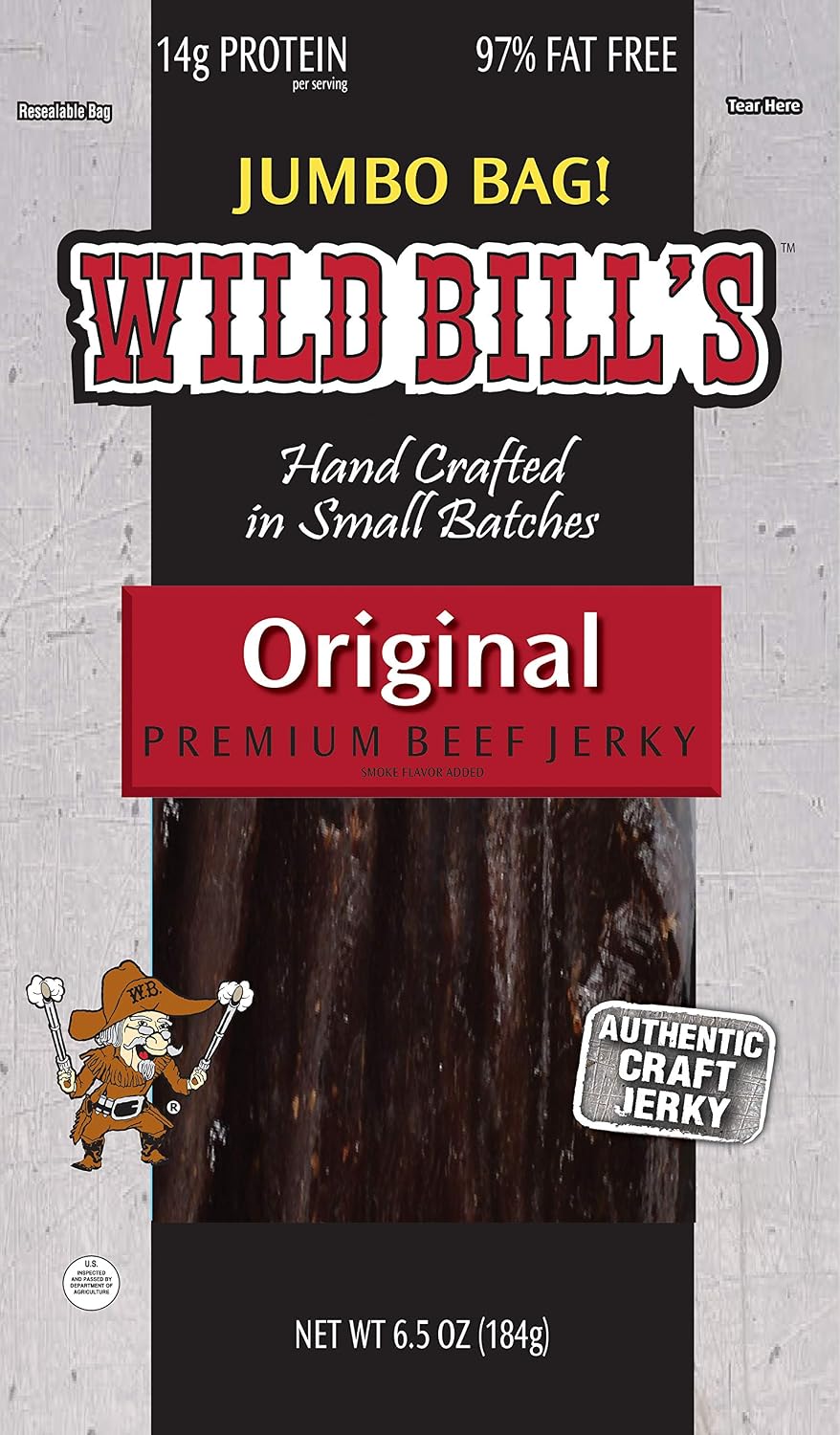 Wild Bill's Hickory Smoked Beef Jerky Strips, 30 Ct, 15 Oz | Keto, Low-Carb And High-Protein, Made In The USA, USDA Inspected, Marinated In Soy Sauce, Garlic, Black Pepper, Chewy Texture