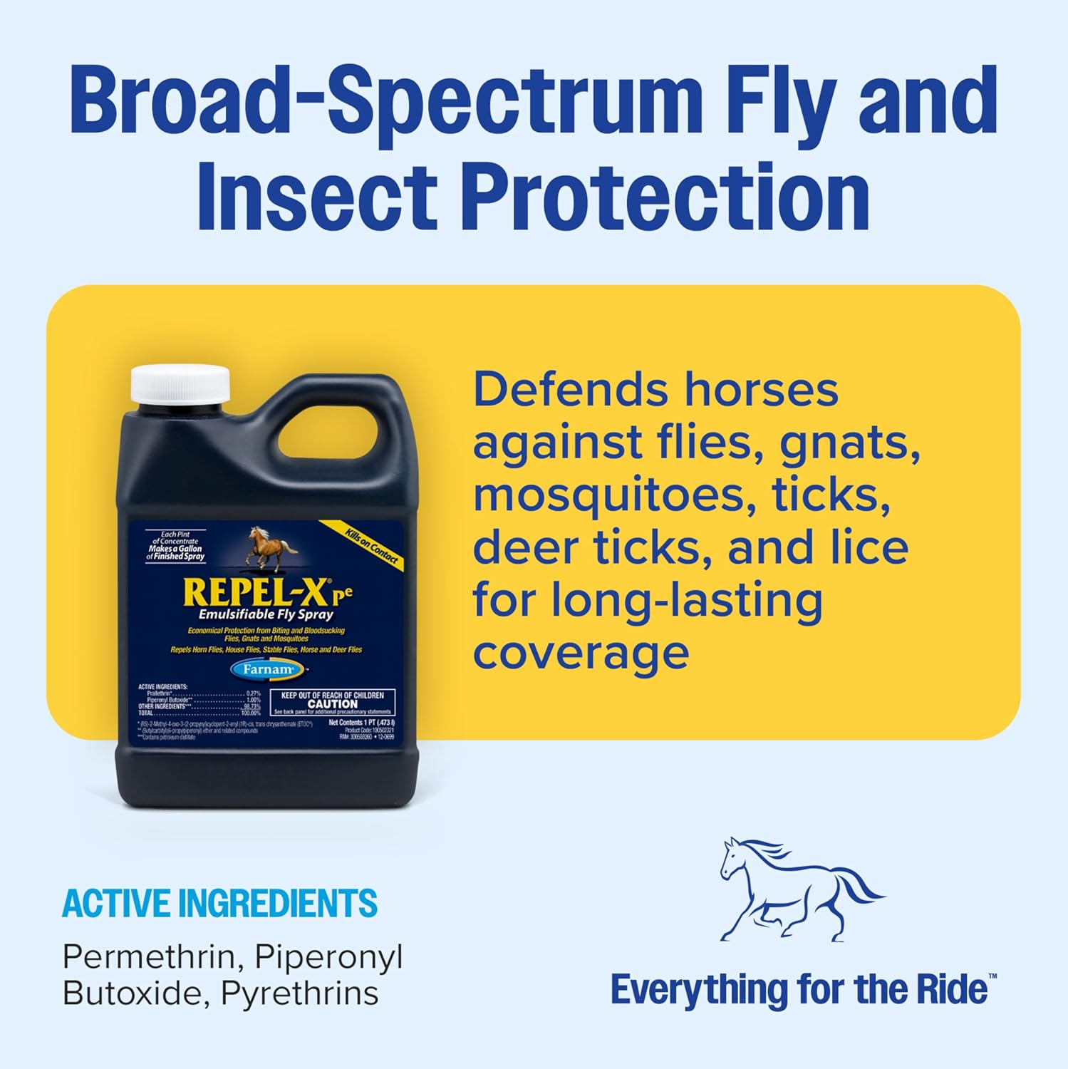 Farnam Repel-X pe Fly Spray Concentrate for Horses & Dogs, 16 oz | Makes 4 Quarts,Repels barn flies, gnats, mosquitoes, ticks, and lice as a concentrated that mixes with water