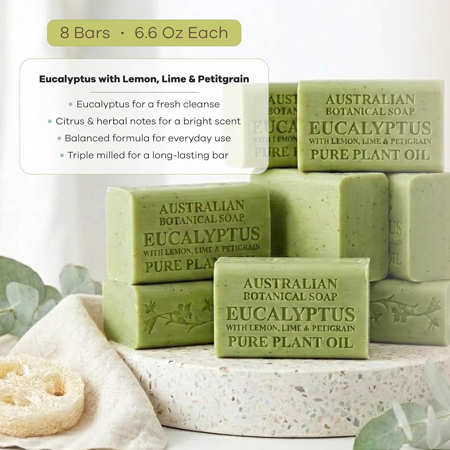 Australian Botanical Soap Sea Salt Soap Bars, 6.6 oz, Pack of 8