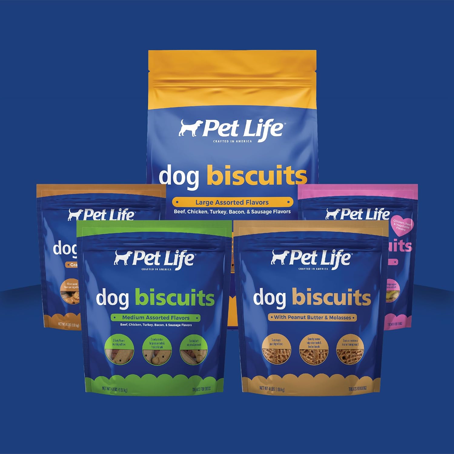 Pet Life Biscuits with Peanut Butter and Molasses Crunchy Dog Treats, 4lb