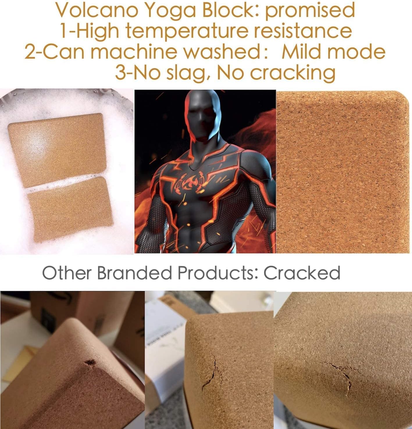 Cork Yoga Blocks 2 Pack Set -Natural Cork from Portugal, 9"x6"x4" Yoga Blocks Non-Slip&Anti-Tilt for Women| Men, Lightweight