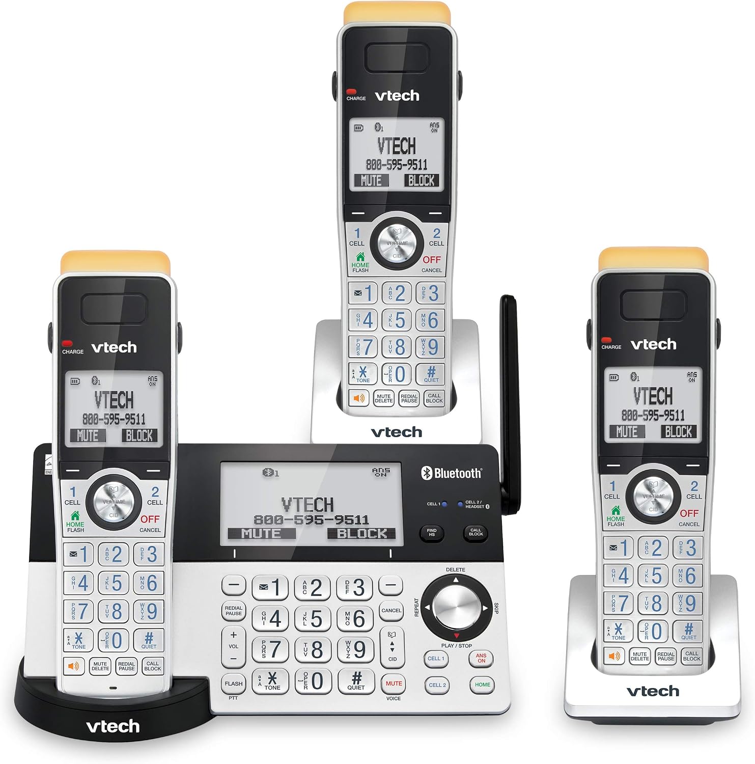 VTech IS8151-5 Super Long Range 5 Handset DECT 6.0 Cordless Phone for Home with Answering Machine, 2300 ft Range, Call Blocking, Bluetooth