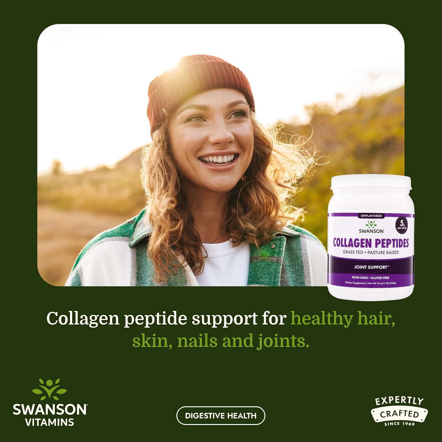 Swanson High Plains Collagen Hydrolysate Peptides, Unflavored (1 lb) | For Adults over 30 Seeking Hair, Skin, Nail, and Joint Support, Unflavored Peptides with No Fillers or Flavors