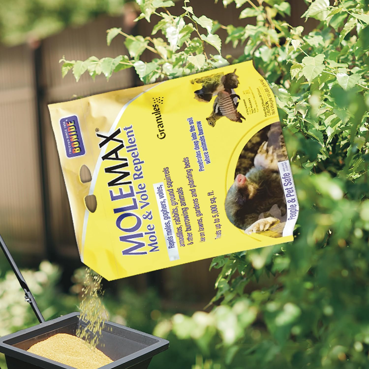 Bonide MOLEMAX Mole & Vole Repellent Granules, 5 lbs. Ready-to-Use, Outdoor Lawn & Garden Mole Control, People & Pet Safe