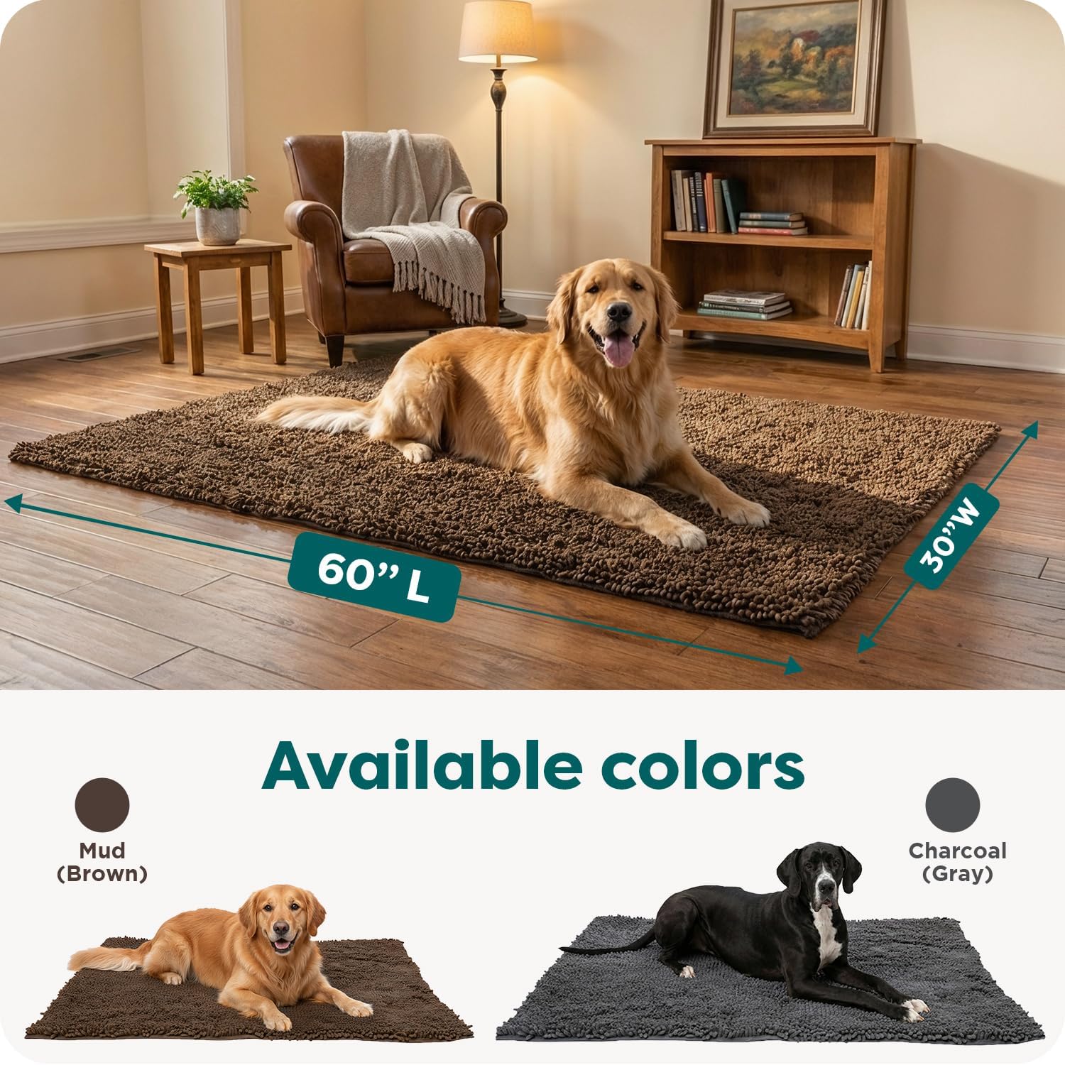 Furhaven 60" x 30" Highly Absorbent Runner Door Mat for Muddy Paws, 100% Washable, Perfect for Entryway, Kitchen